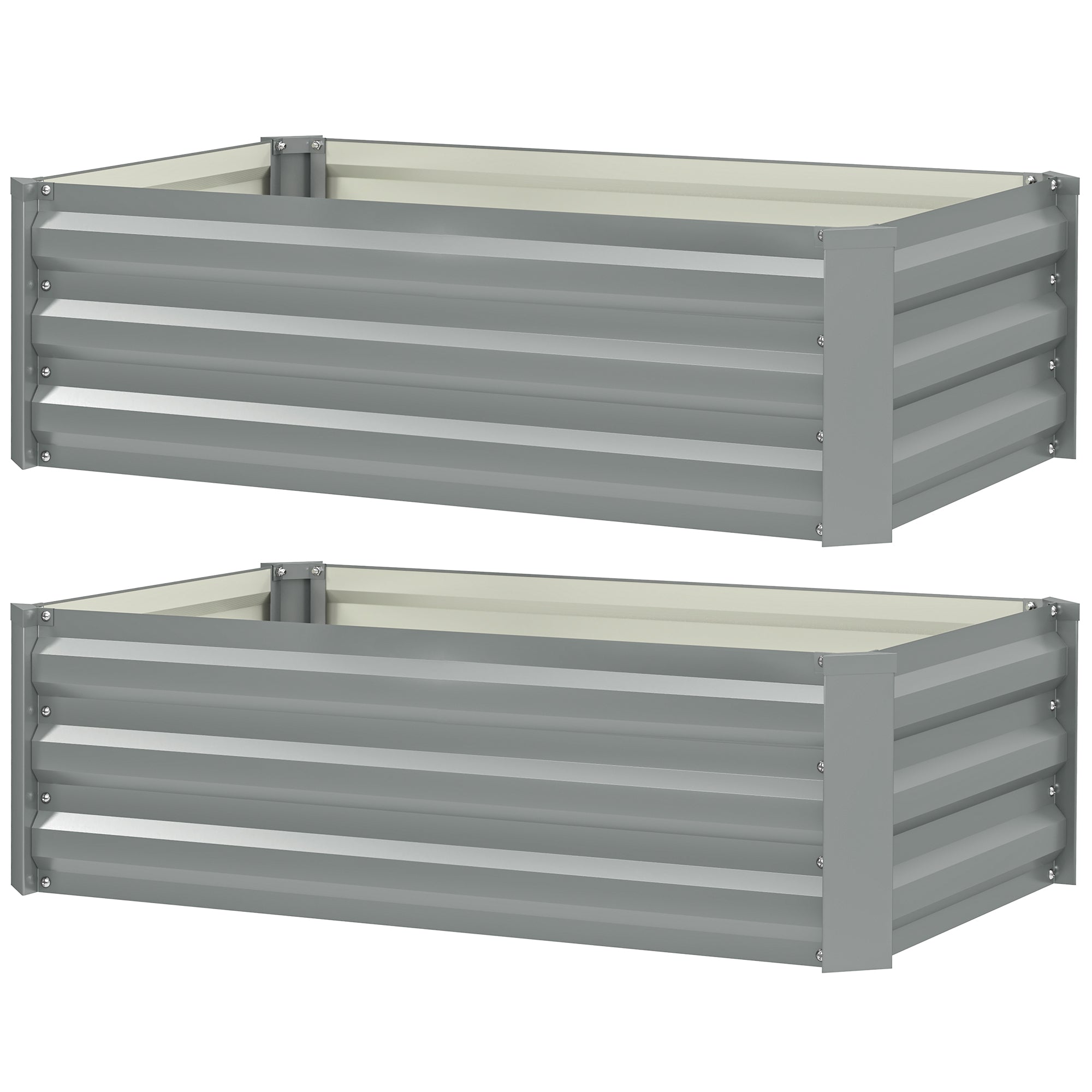Outsunny Set of 2 Raised Garden Beds, Galvanized Planters for Outdoor Plants, Elevated Planter Box, Easy-to-assemble, for Growing Flowers, Herbs and Vegetables, Light Grey