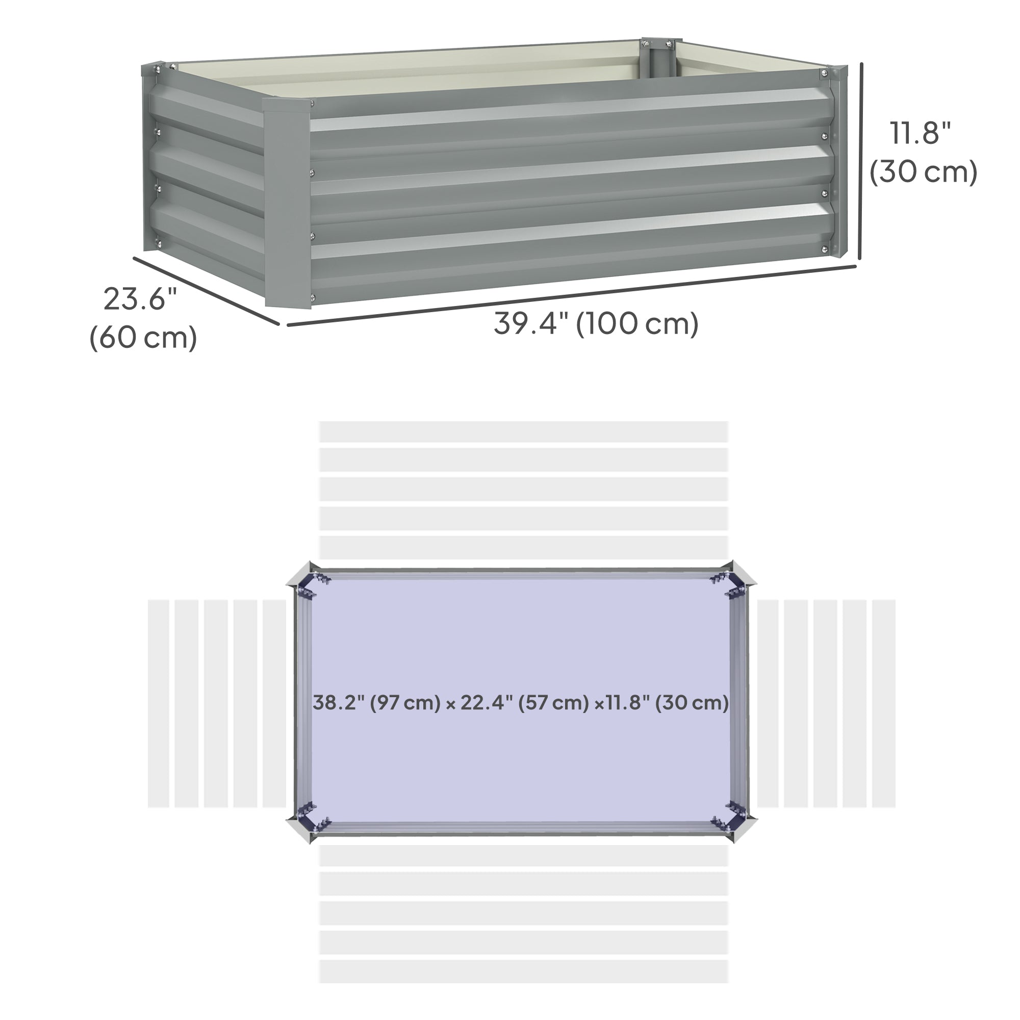 Outsunny Set of 2 Raised Garden Beds, Galvanized Planters for Outdoor Plants, Elevated Planter Box, Easy-to-assemble, for Growing Flowers, Herbs and Vegetables, Light Grey