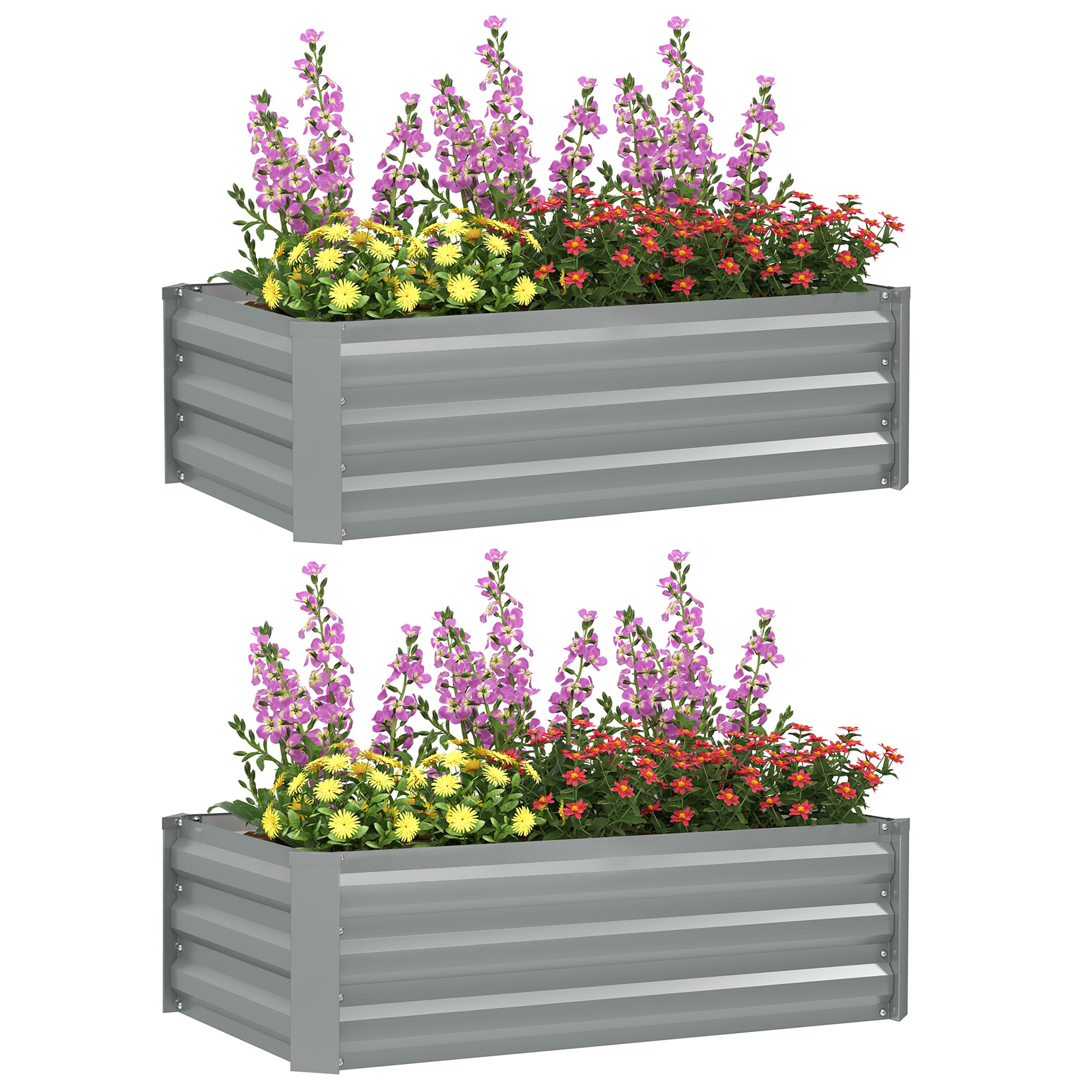 Outsunny Set of 2 Raised Garden Beds, Galvanized Planters for Outdoor Plants, Elevated Planter Box, Easy-to-assemble, for Growing Flowers, Herbs and Vegetables, Light Grey
