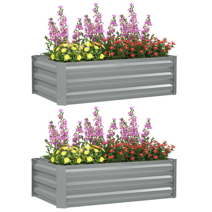 Outsunny Set of 2 Raised Garden Beds, Galvanized Planters for Outdoor Plants, Elevated Planter Box, Easy-to-assemble, for Growing Flowers, Herbs and Vegetables, Light Grey