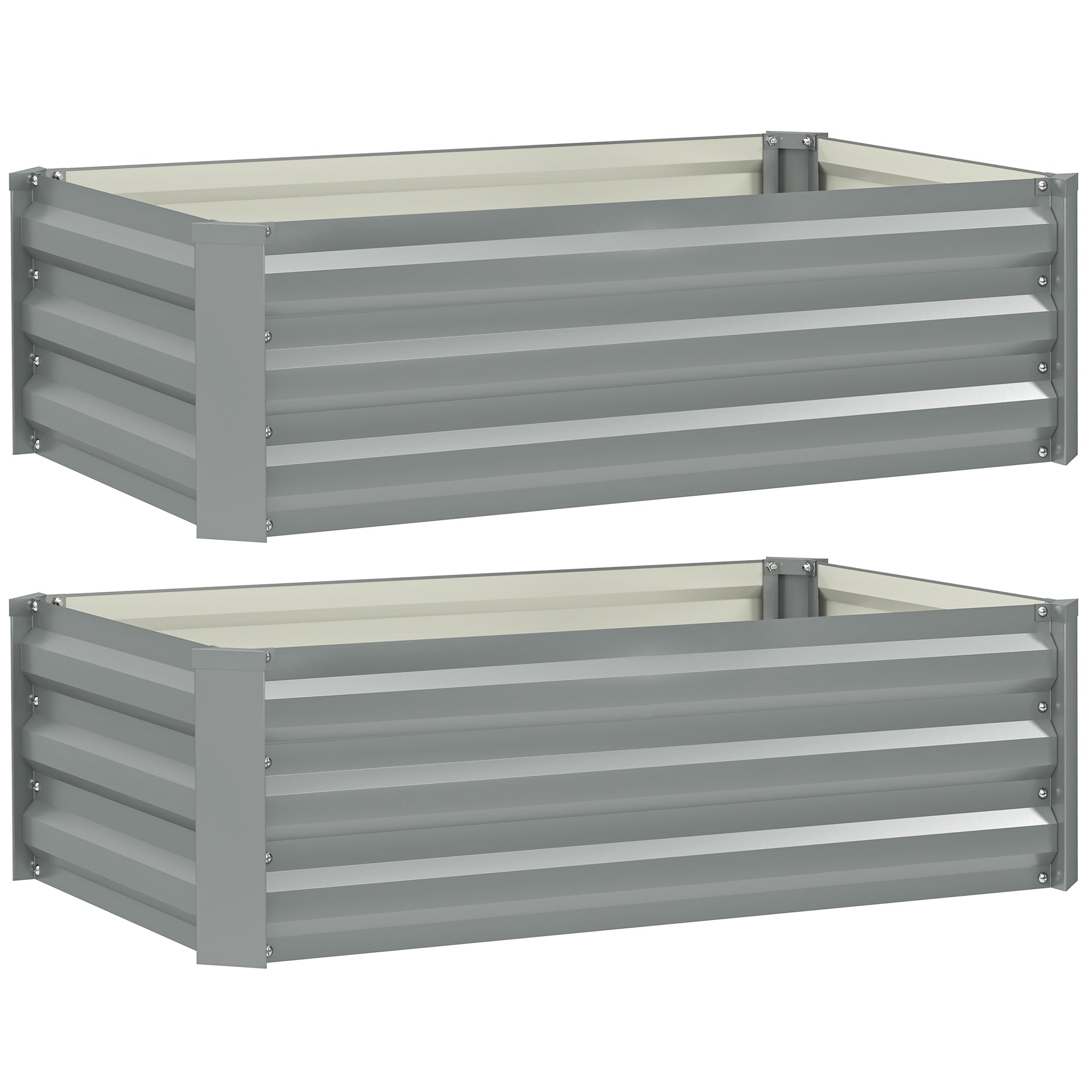 Outsunny Set of 2 Raised Garden Beds, Galvanized Planters for Outdoor Plants, Elevated Planter Box, Easy-to-assemble, for Growing Flowers, Herbs and Vegetables, Light Grey