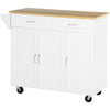 HOMCOM Rolling Kitchen Island on Wheels with Bamboo Countertop, Kitchen Cart with Storage Cabinets, Drawers, Adjustable Shelves and Towel Rack for Dining Room, White