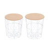 HOMCOM Nesting Coffee Tables Set of 2 with Metal Wire, Storage Basket, Round Side Table End Table for Living Room, Bedroom, White and Natural