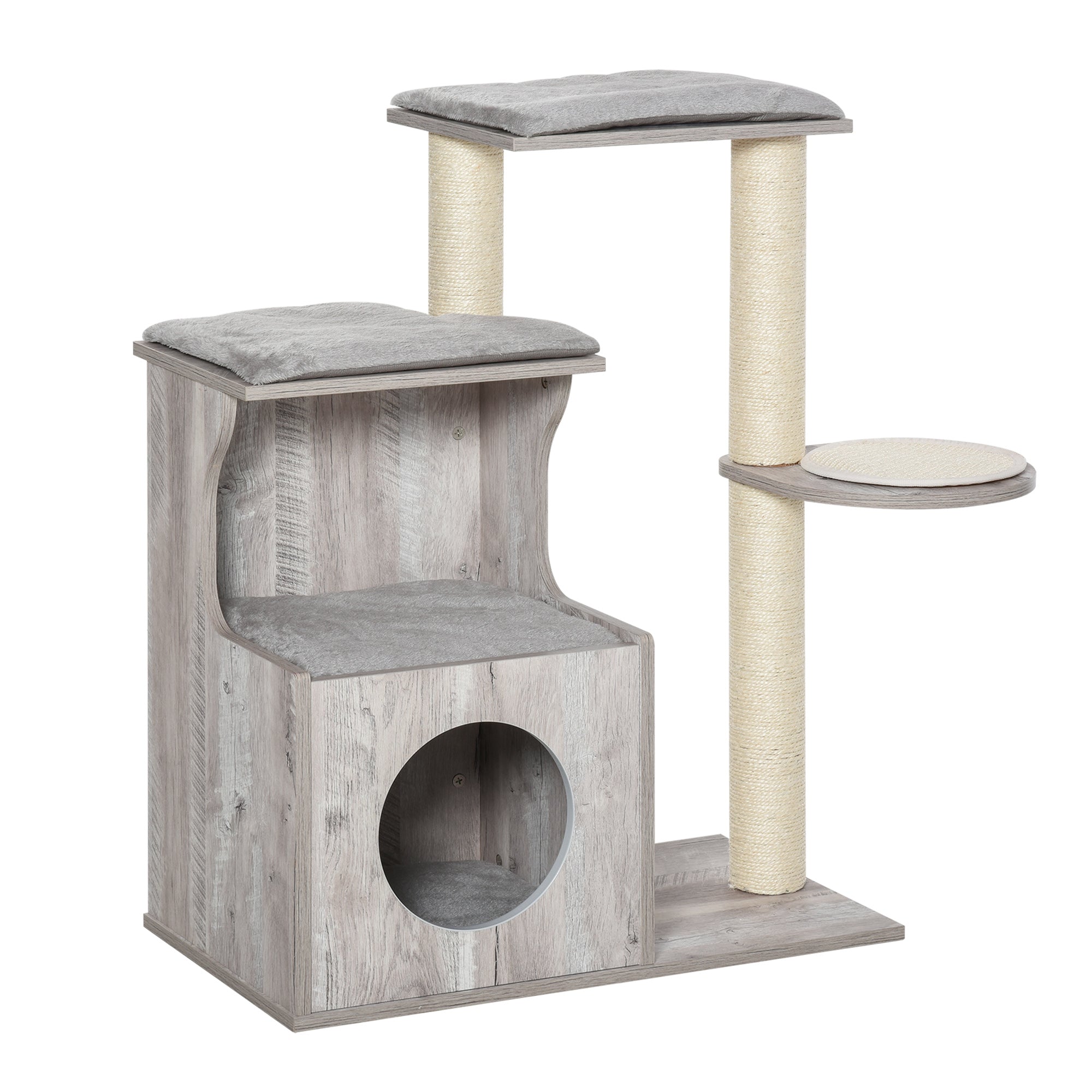 PawHut Cat Tree Climbing Activity Center with Scratching Post Condo Perch Cushions 34.75" H, Grey