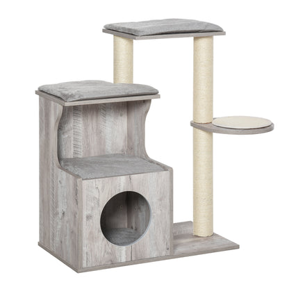 PawHut Cat Tree Climbing Activity Center with Scratching Post Condo Perch Cushions 34.75" H, Grey