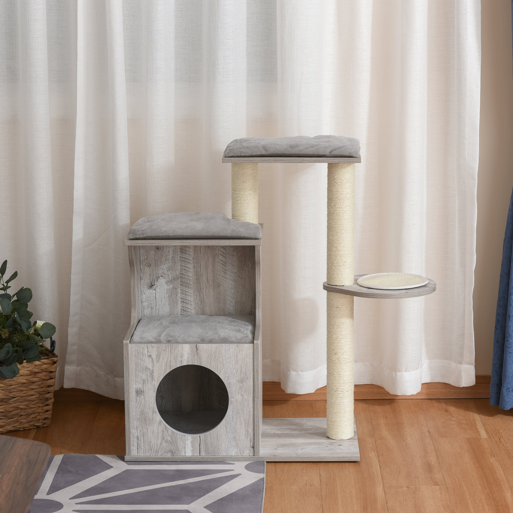 PawHut Cat Tree Climbing Activity Center with Scratching Post Condo Perch Cushions 34.75" H, Grey