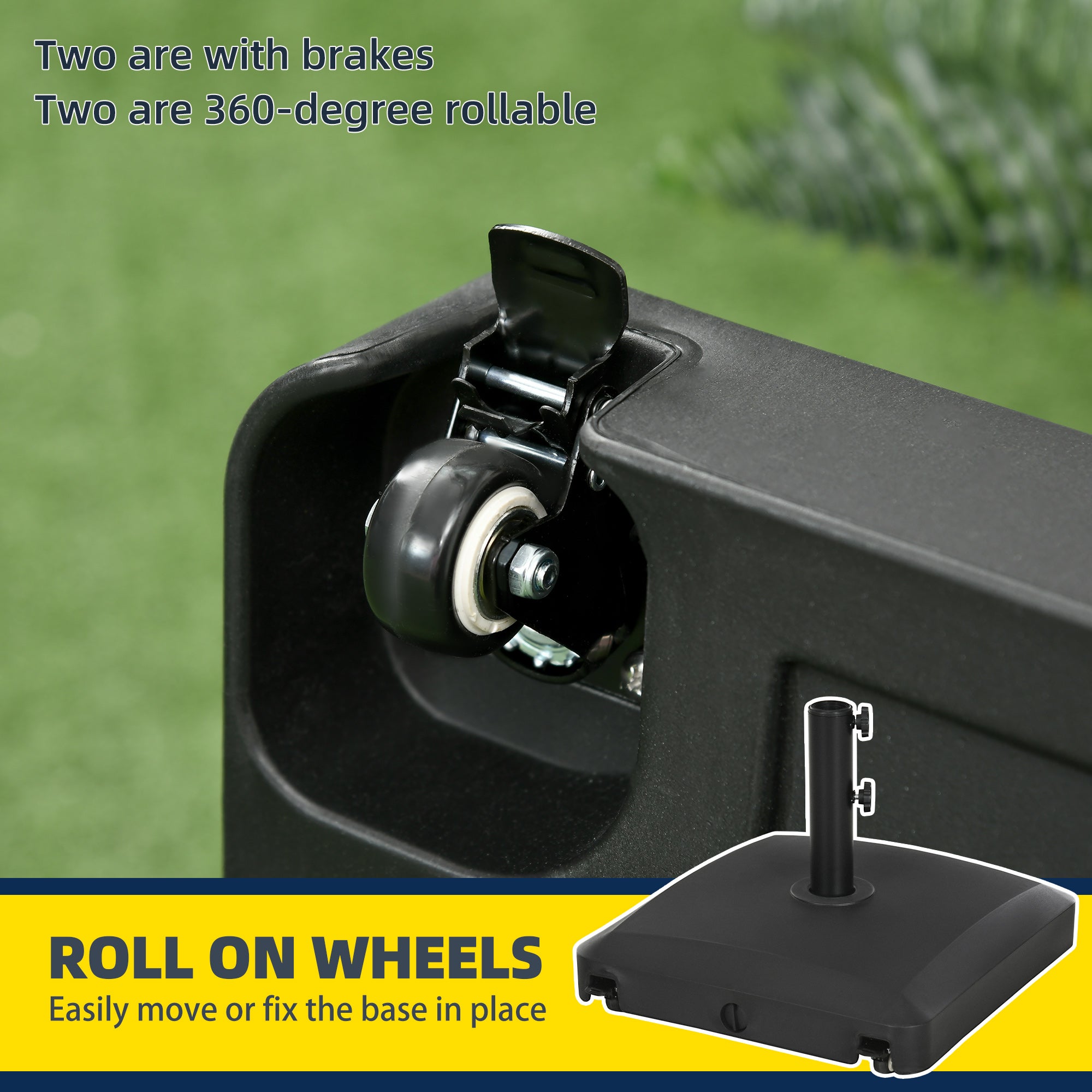 Outsunny Patio Umbrella Base with Wheels, 66 lb Heavy Duty Filled Umbrella Stand, Market Umbrella Base Holder for Outdoor, Garden, Backyard, Black