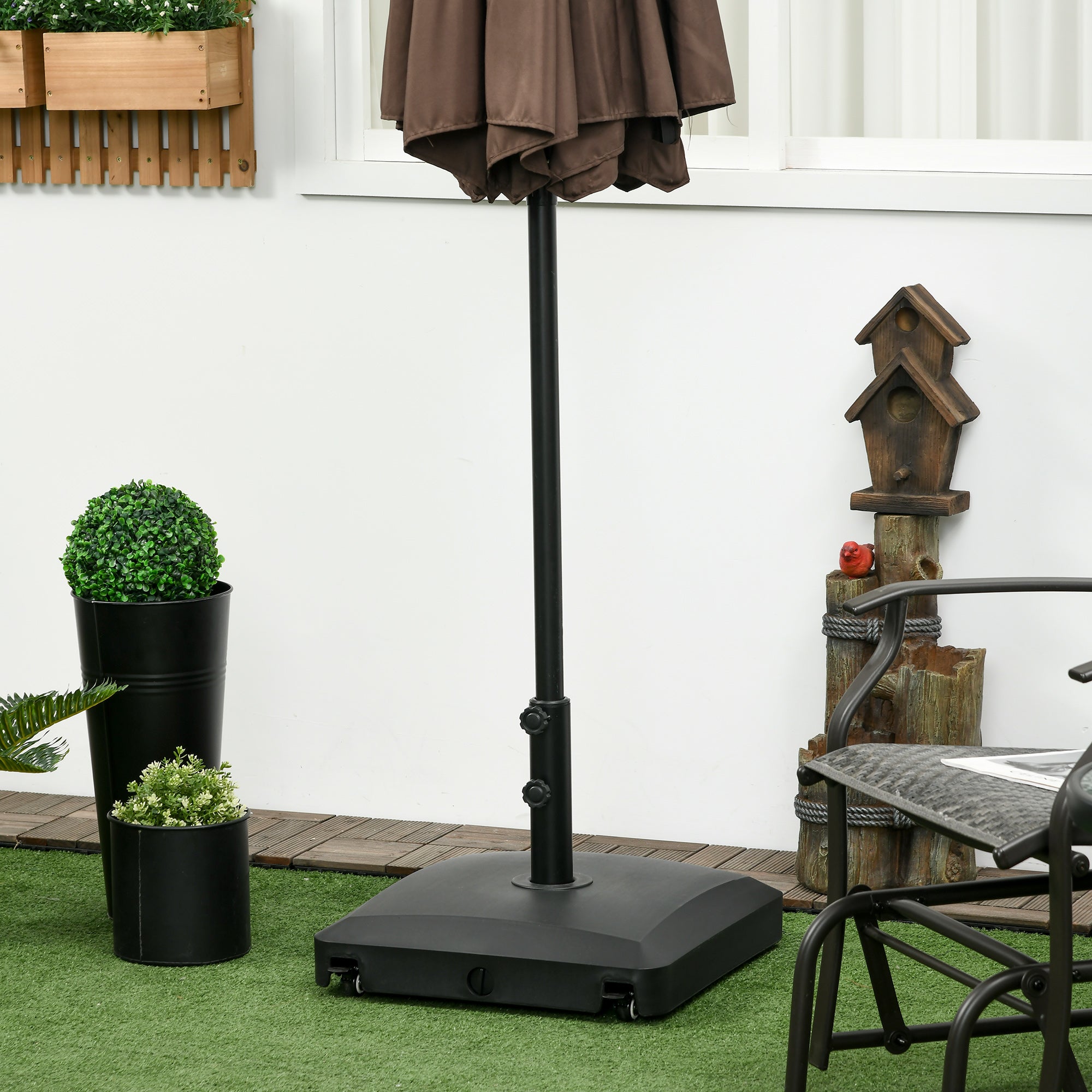Outsunny Patio Umbrella Base with Wheels, 66 lb Heavy Duty Filled Umbrella Stand, Market Umbrella Base Holder for Outdoor, Garden, Backyard, Black