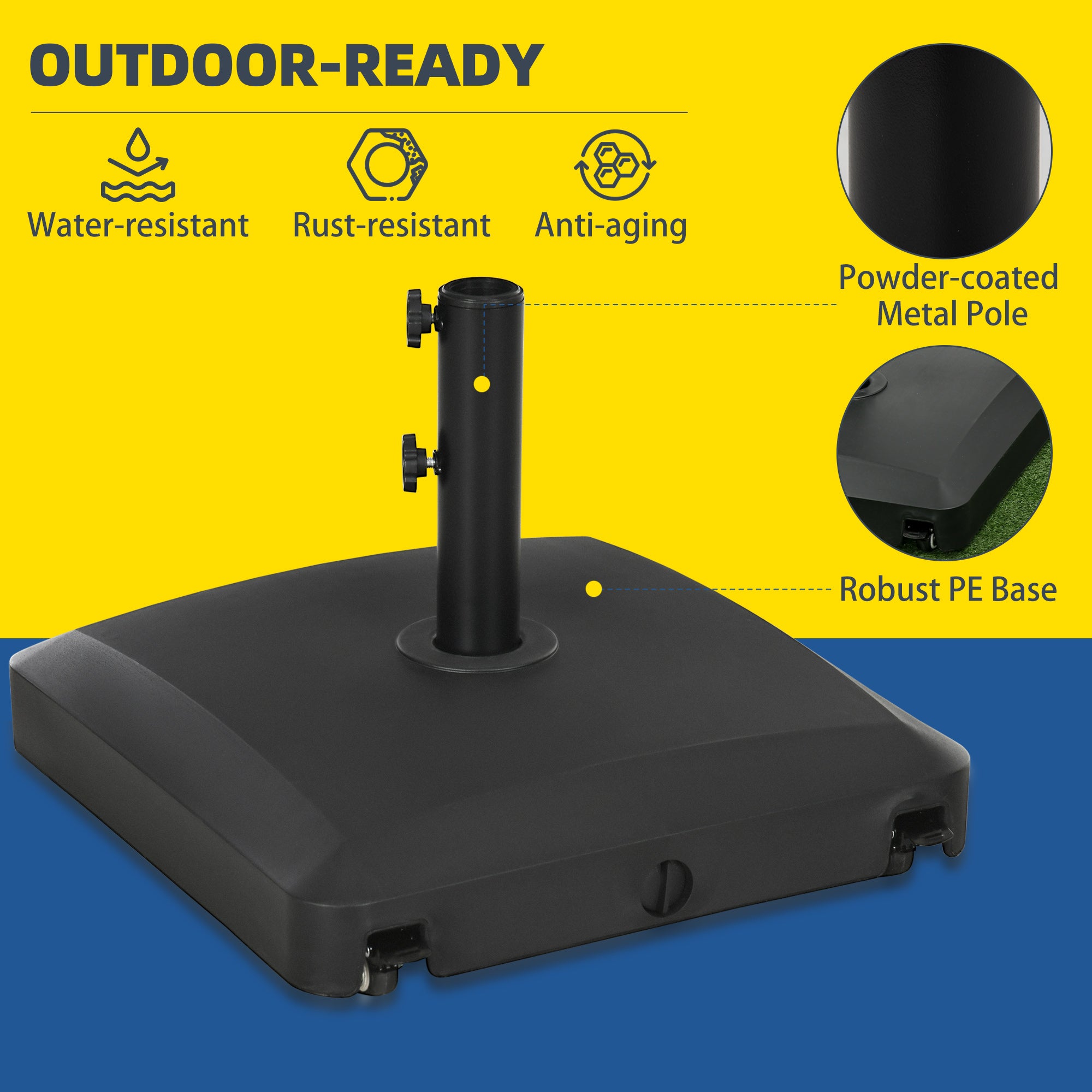 Outsunny Patio Umbrella Base with Wheels, 66 lb Heavy Duty Filled Umbrella Stand, Market Umbrella Base Holder for Outdoor, Garden, Backyard, Black