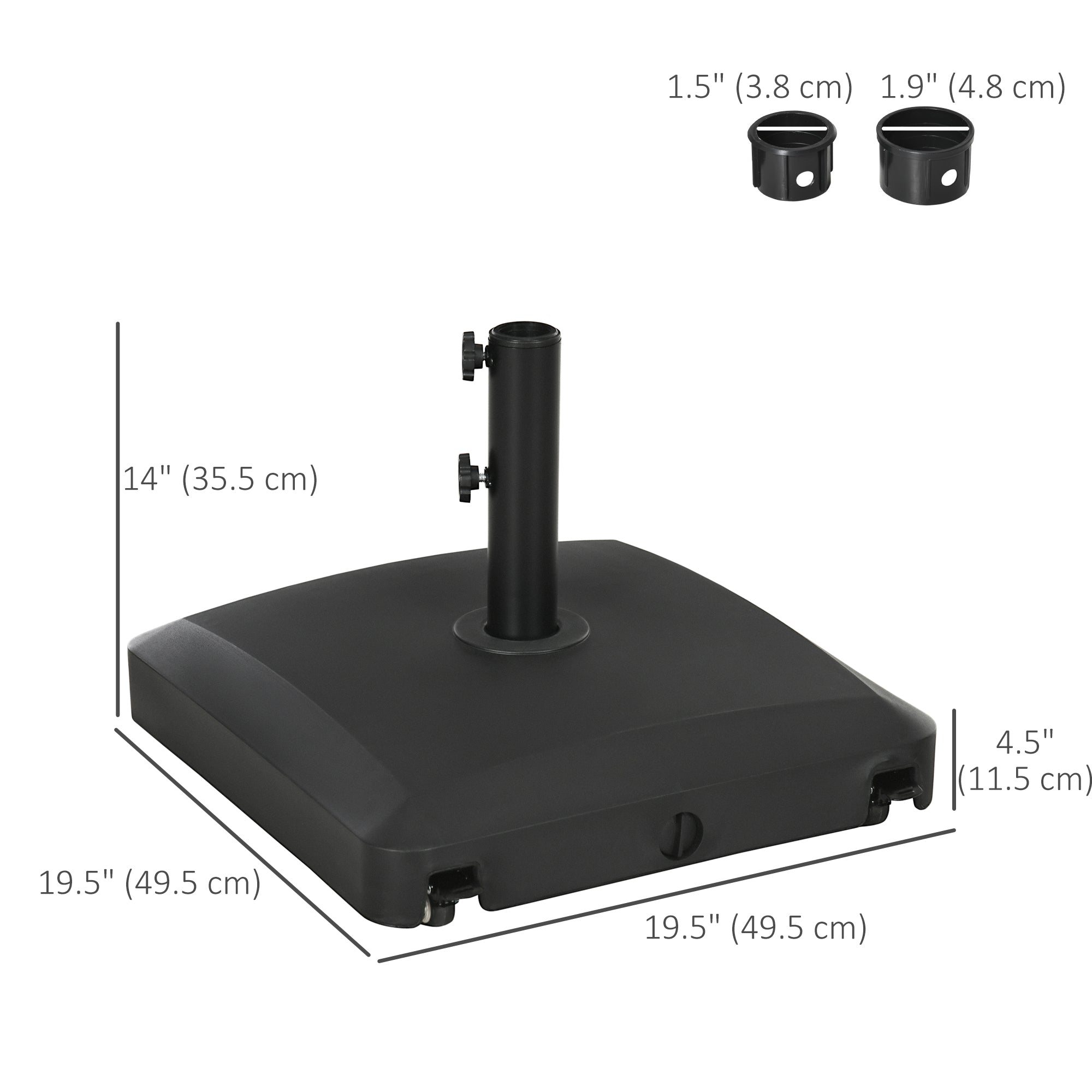 Outsunny Patio Umbrella Base with Wheels, 66 lb Heavy Duty Filled Umbrella Stand, Market Umbrella Base Holder for Outdoor, Garden, Backyard, Black