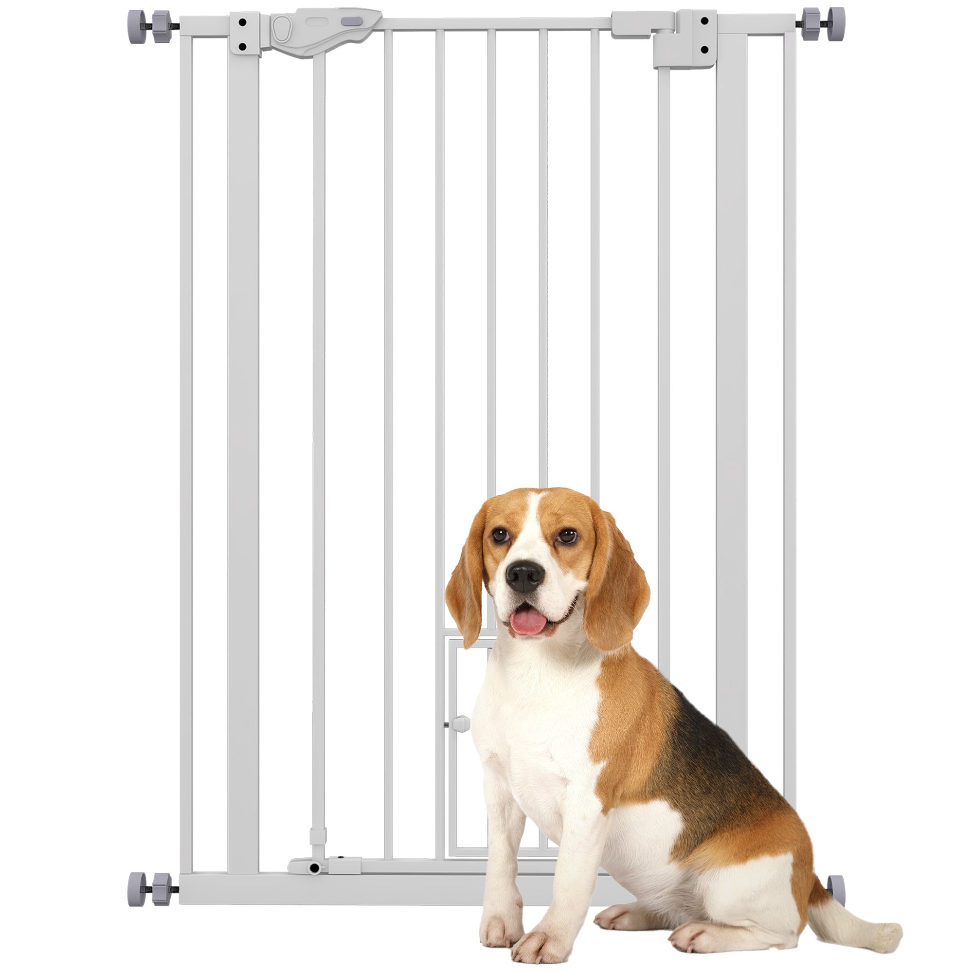 PawHut 41"H Dog Gate with Cat Door, Pet Gate with Small Door, Easy Open Indoor Dog Gates for Doorways, House, Stair, 29"-31.5" Long, White