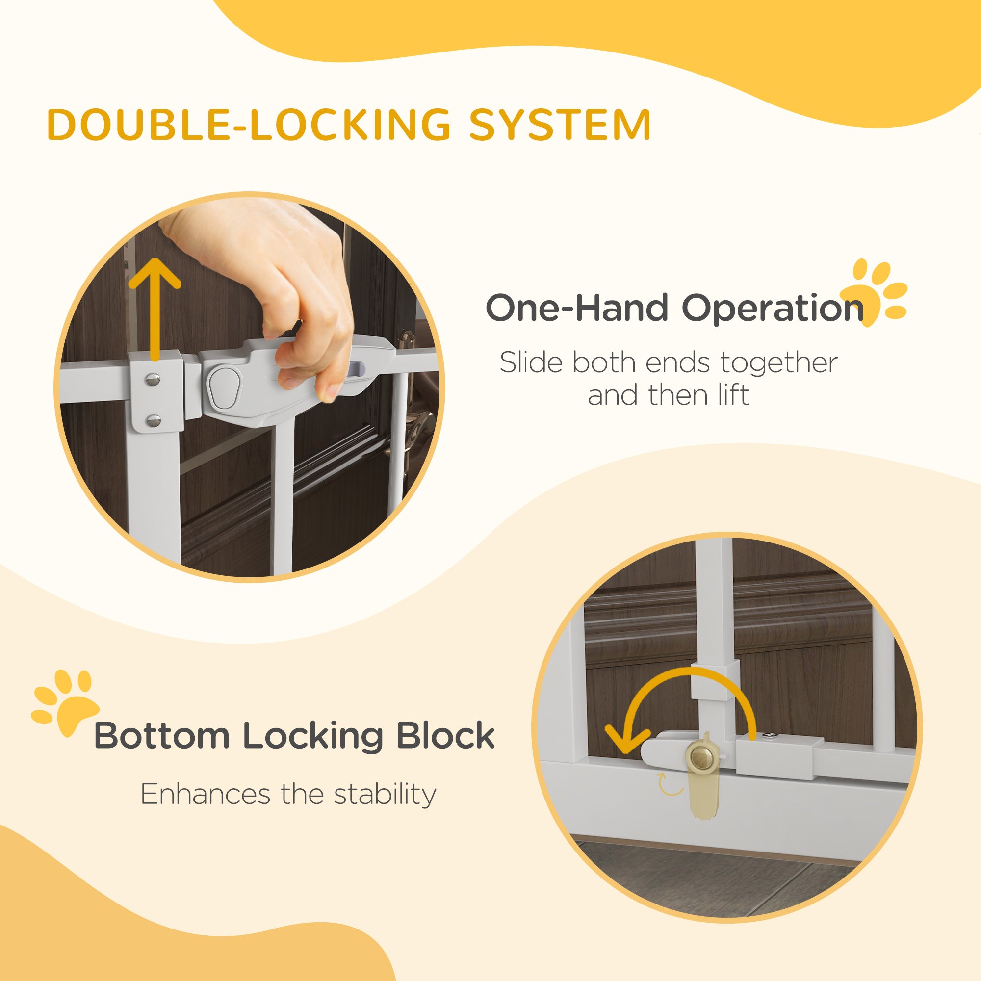 PawHut 41"H Dog Gate with Cat Door, Pet Gate with Small Door, Easy Open Indoor Dog Gates for Doorways, House, Stair, 29"-31.5" Long, White