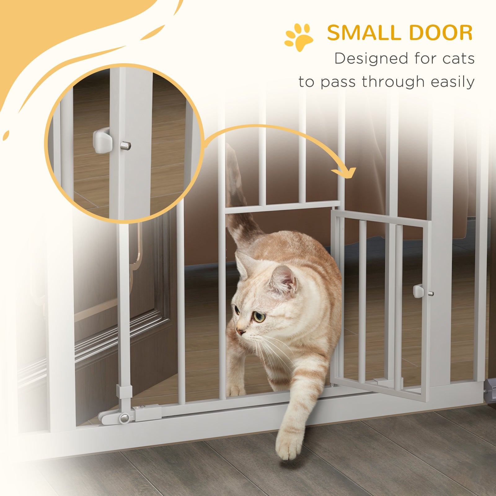 PawHut 41"H Dog Gate with Cat Door, Pet Gate with Small Door, Easy Open Indoor Dog Gates for Doorways, House, Stair, 29"-31.5" Long, White
