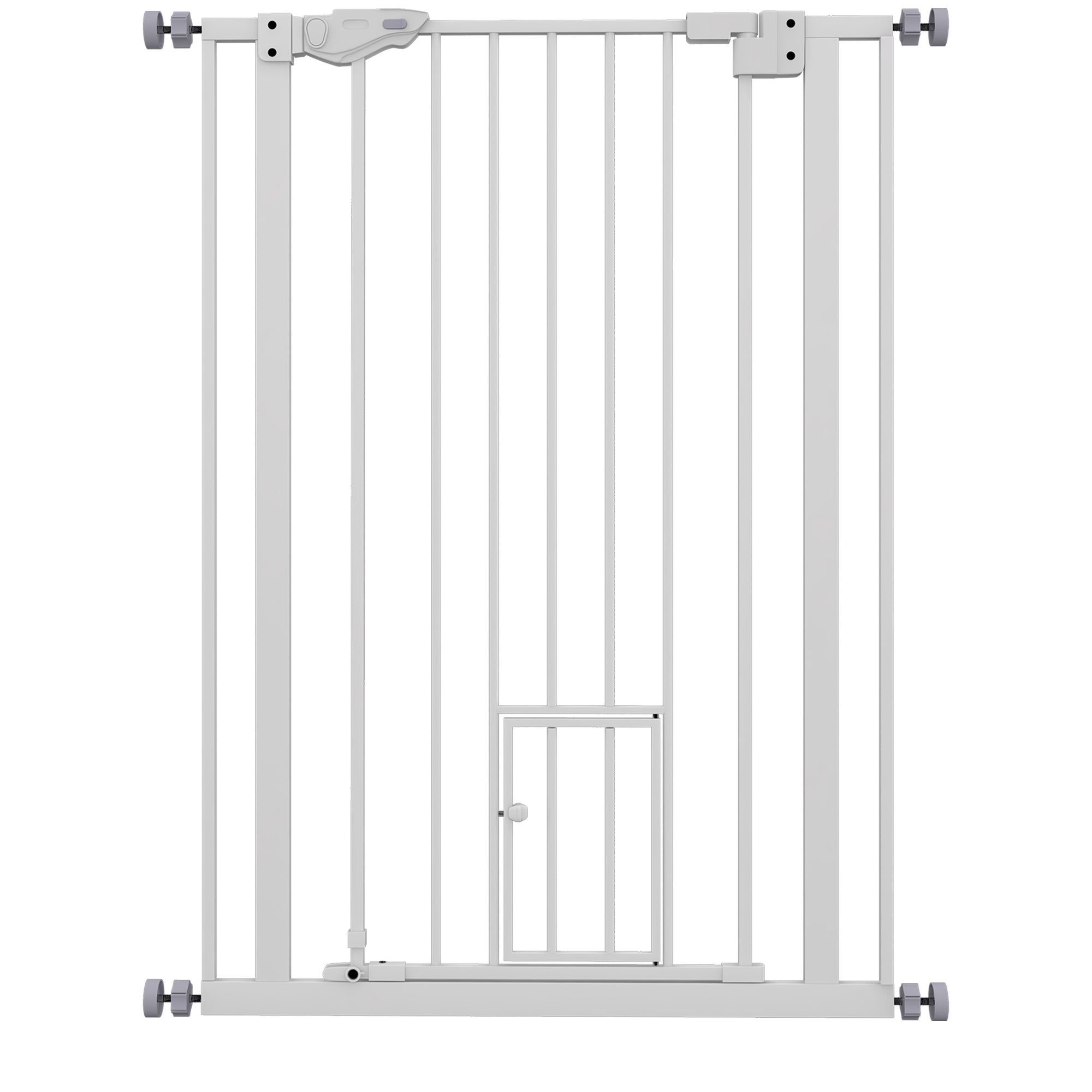 PawHut 41"H Dog Gate with Cat Door, Pet Gate with Small Door, Easy Open Indoor Dog Gates for Doorways, House, Stair, 29"-31.5" Long, White