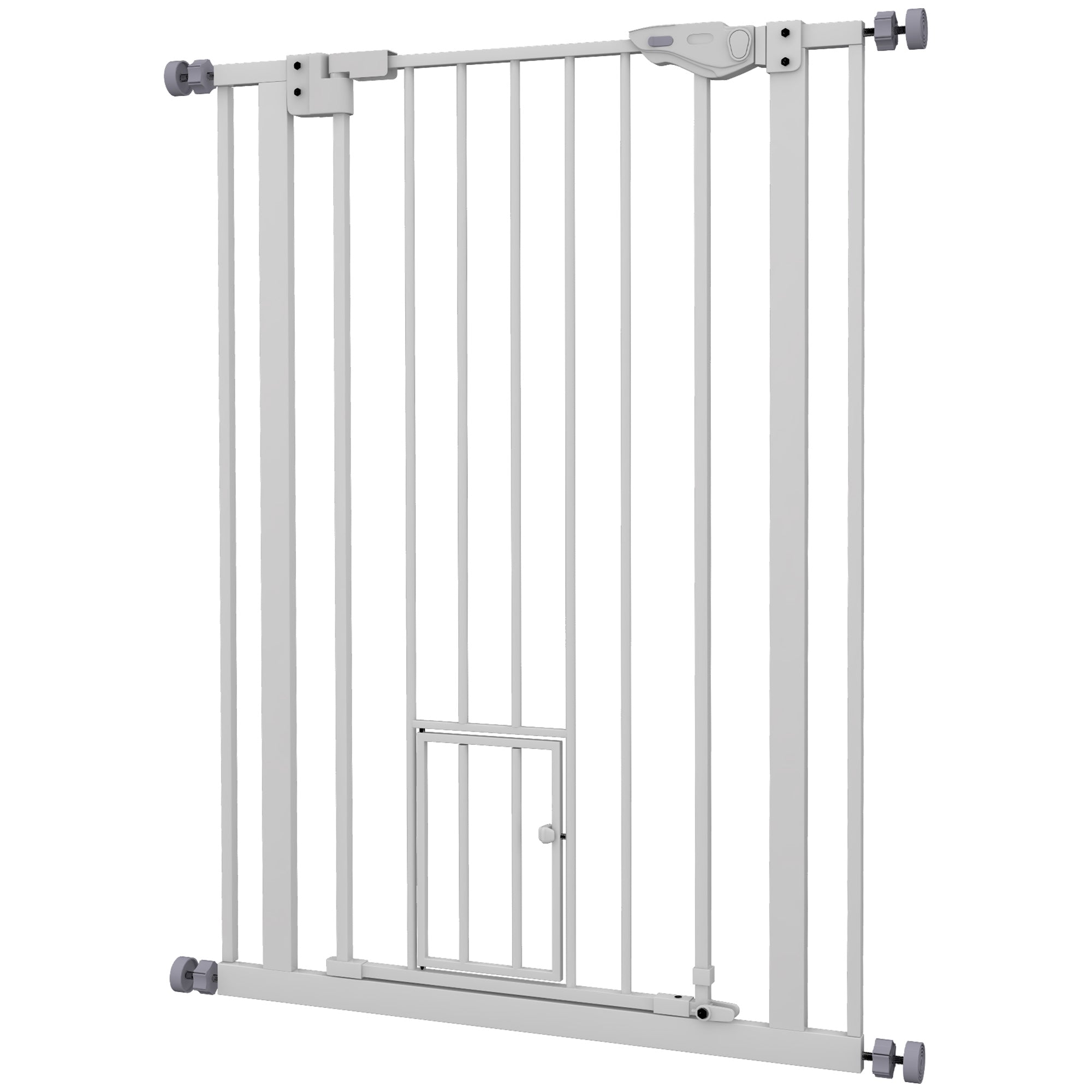 PawHut 41"H Dog Gate with Cat Door, Pet Gate with Small Door, Easy Open Indoor Dog Gates for Doorways, House, Stair, 29"-31.5" Long, White