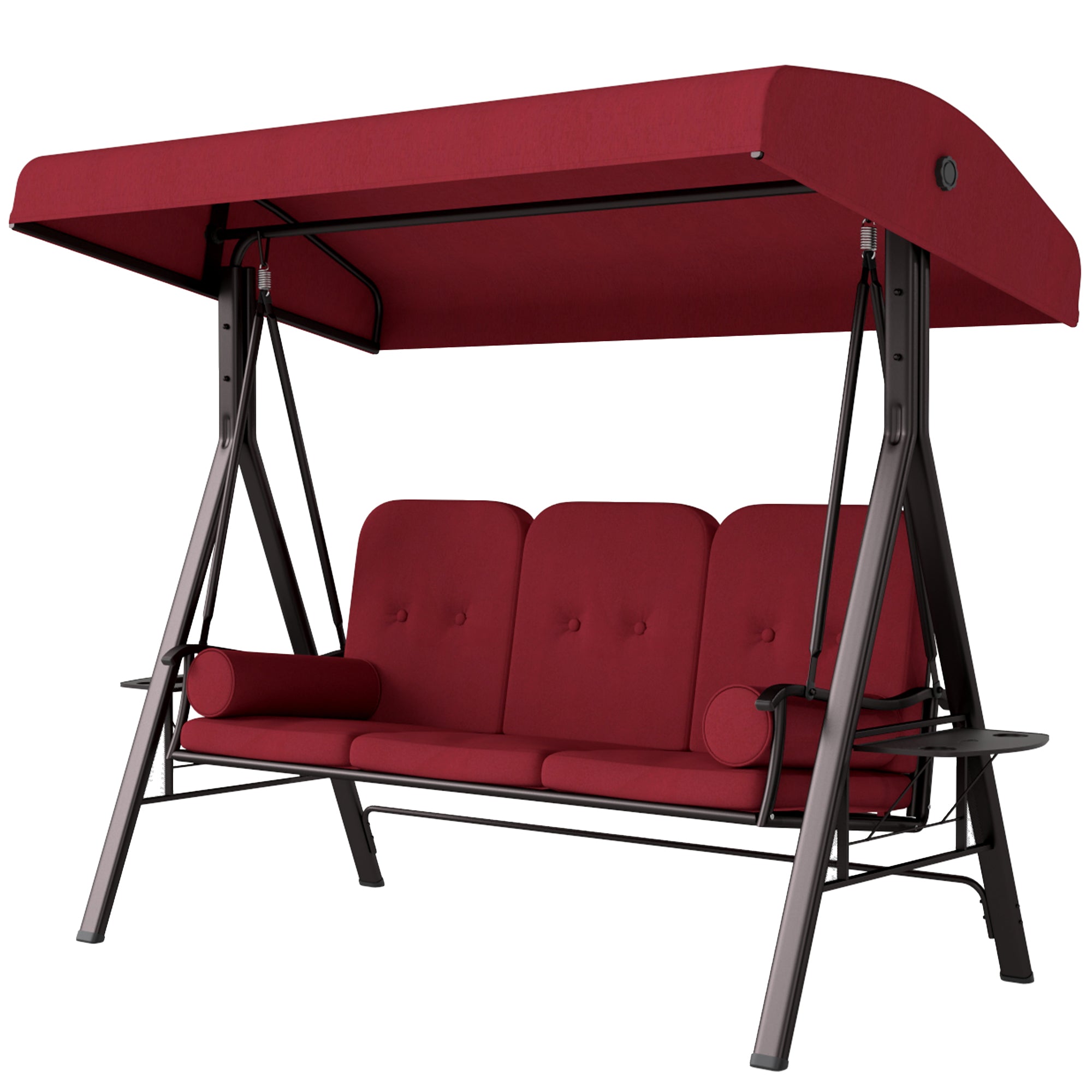 Outsunny 3 Seater Porch Swing Heavy Duty Outdoor Swing Chair Outdoor Lounge Hammock Cushioned Seat w/ Tilt Canopy, Wine Red