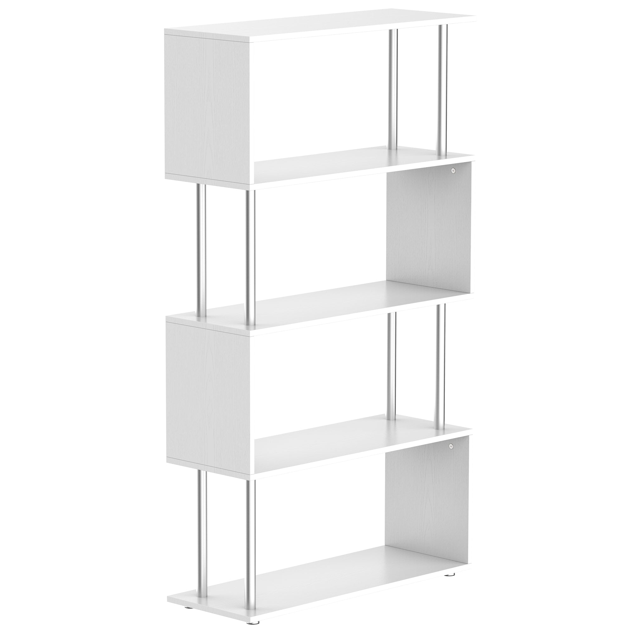 HOMCOM 5-Tiers Geometric Wooden Bookcase S-Shaped Storage Bookshelf Display with Metal Frame for Living Room, Bedroom, Home Office, White