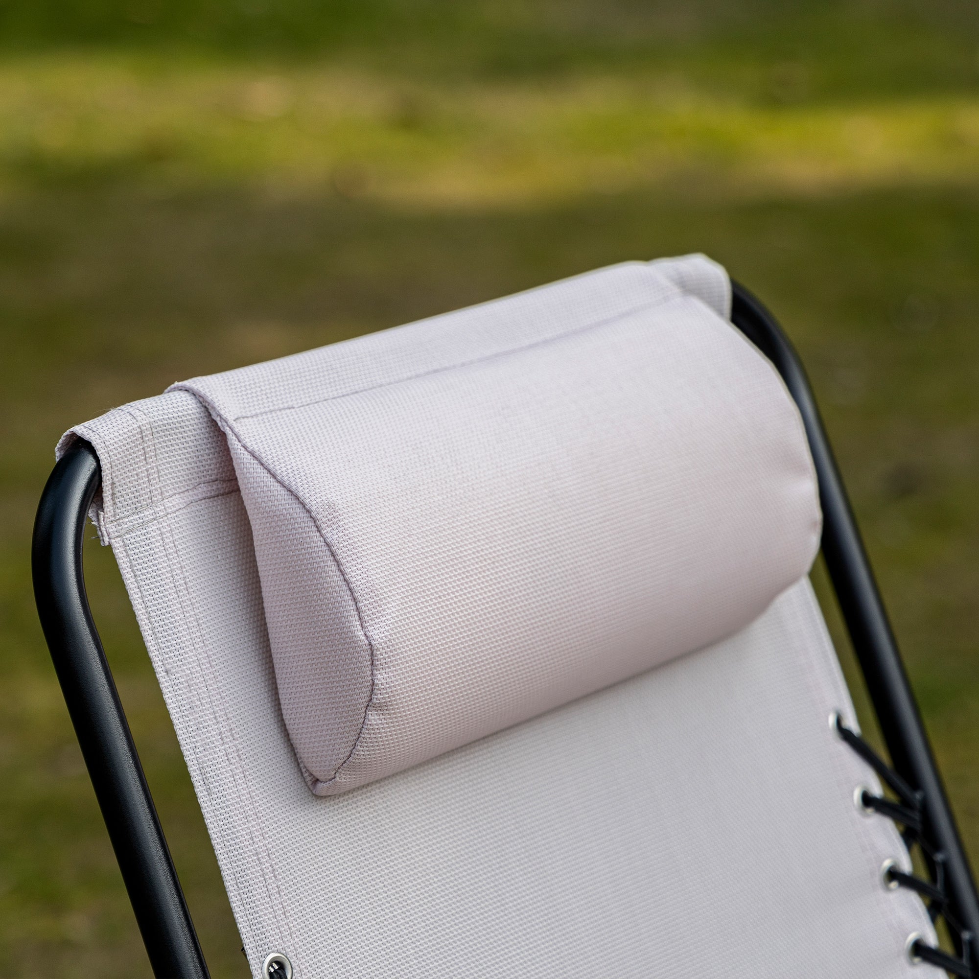 Outsunny 2pc Patio Foldable Rocking Chair Set w/ Breathable Mesh Seat & Backrest, Padded Headrest for Park, Backyard, Garden, Cream White