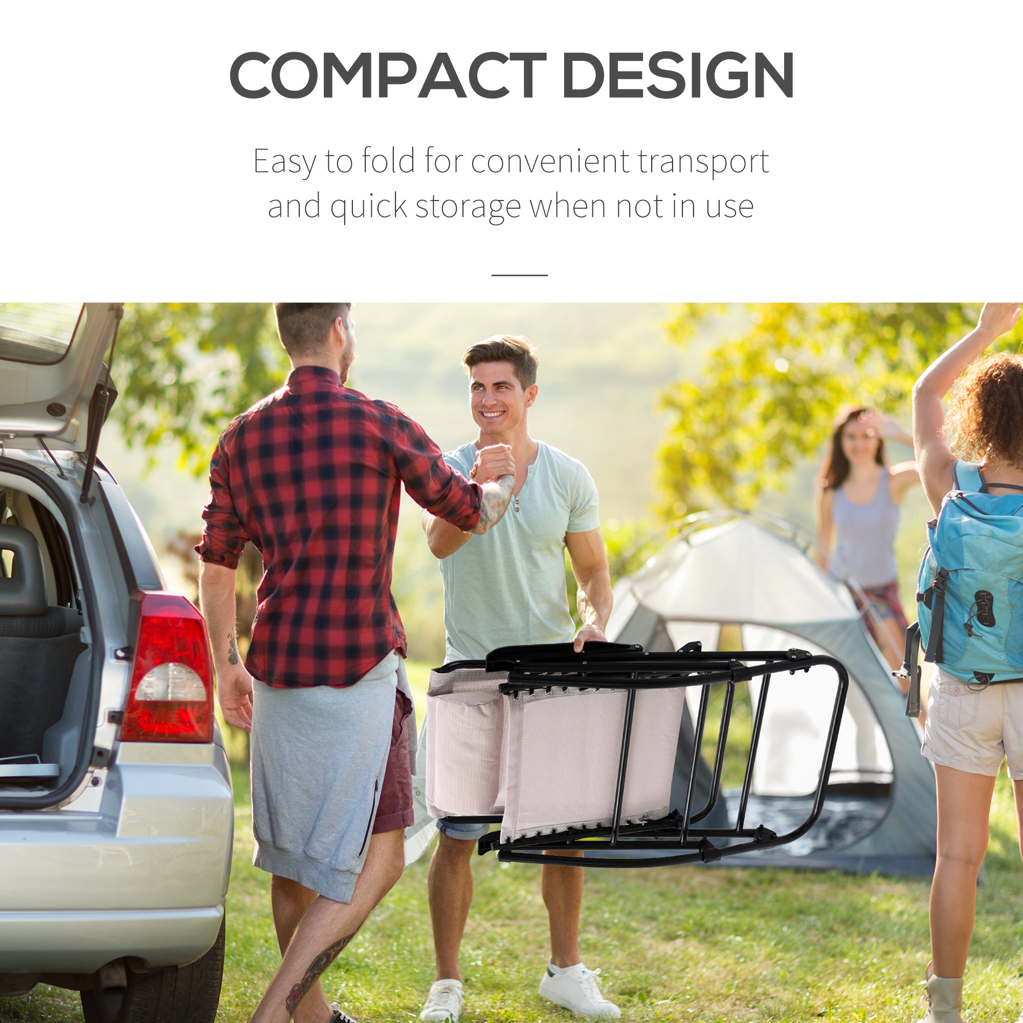 Outsunny 2pc Patio Foldable Rocking Chair Set w/ Breathable Mesh Seat & Backrest, Padded Headrest for Park, Backyard, Garden, Cream White