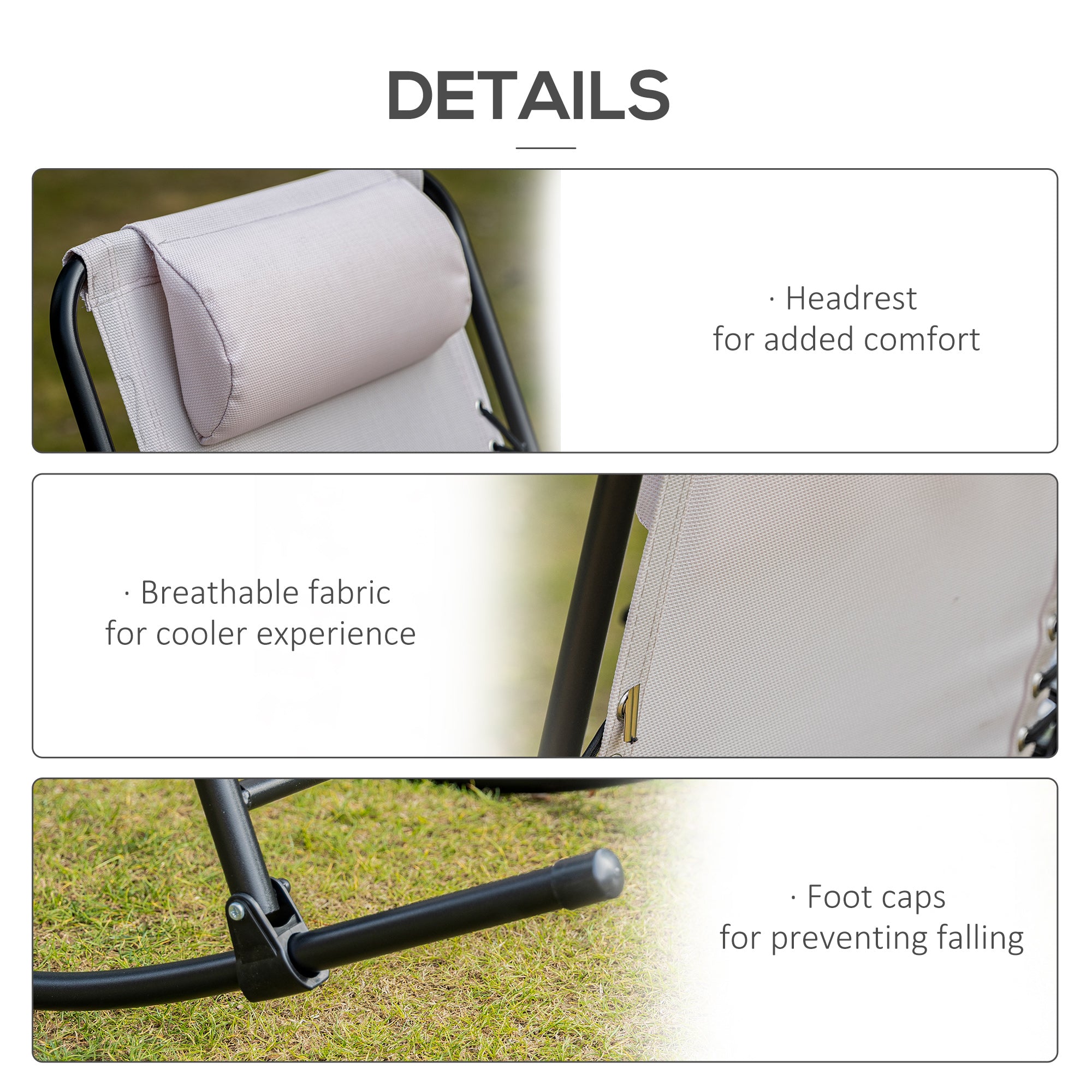 Outsunny 2pc Patio Foldable Rocking Chair Set w/ Breathable Mesh Seat & Backrest, Padded Headrest for Park, Backyard, Garden, Cream White