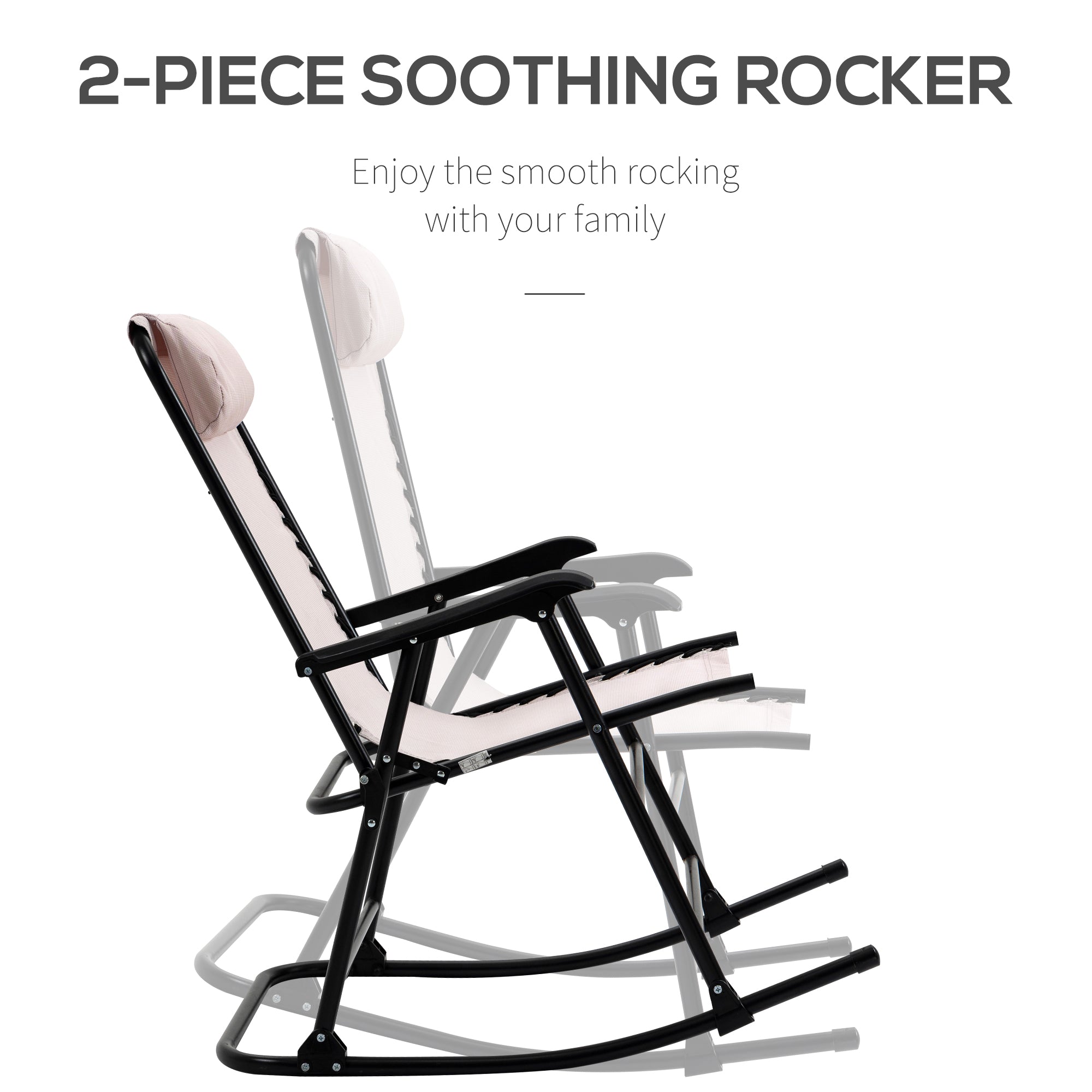 Outsunny 2pc Patio Foldable Rocking Chair Set w/ Breathable Mesh Seat & Backrest, Padded Headrest for Park, Backyard, Garden, Cream White