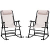 Outsunny 2pc Patio Foldable Rocking Chair Set w/ Breathable Mesh Seat & Backrest, Padded Headrest for Park, Backyard, Garden, Cream White