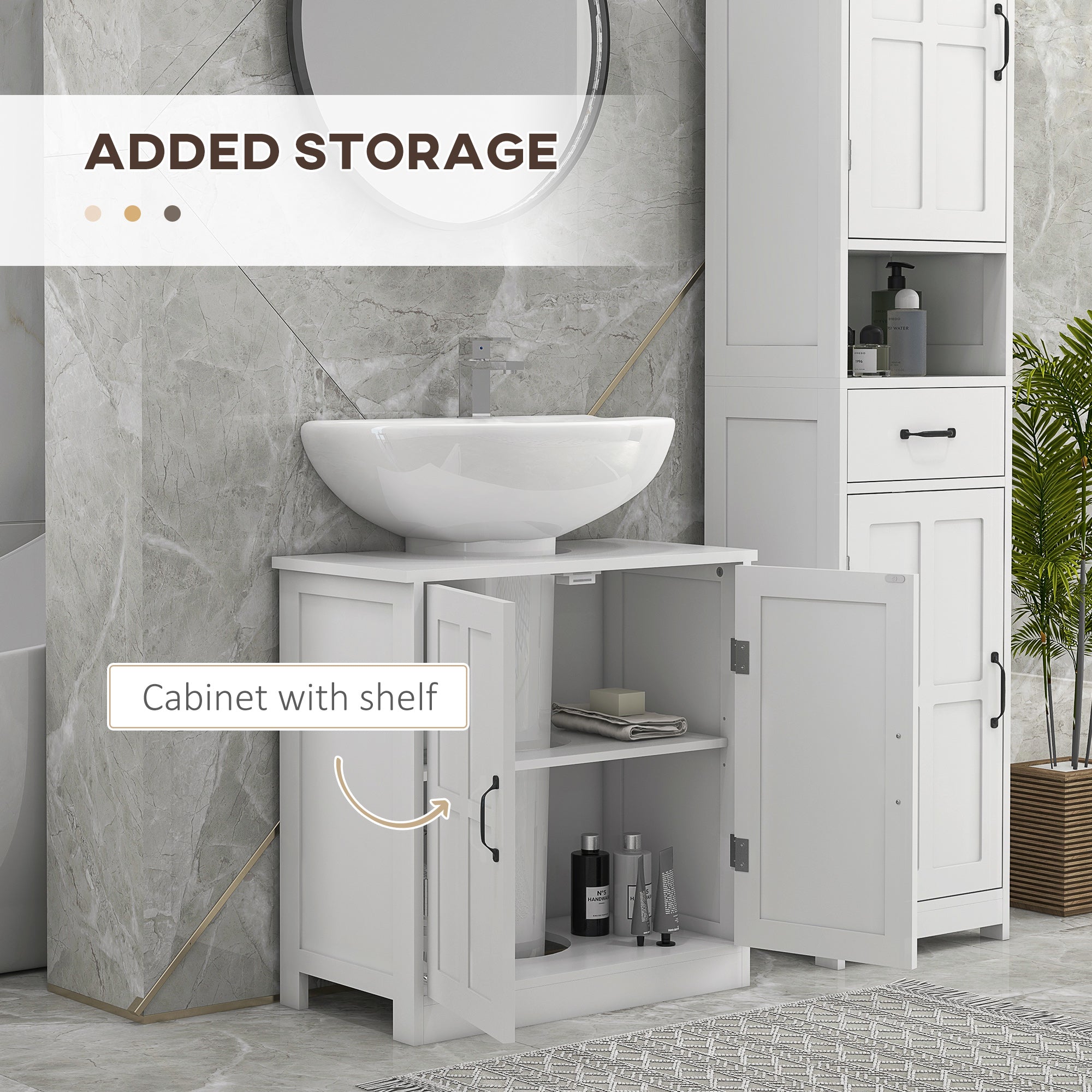 kleankin Pedestal Under Sink Cabinet, Bathroom Vanity Cabinet Storage with Double Doors and Adjustable Shelf, White