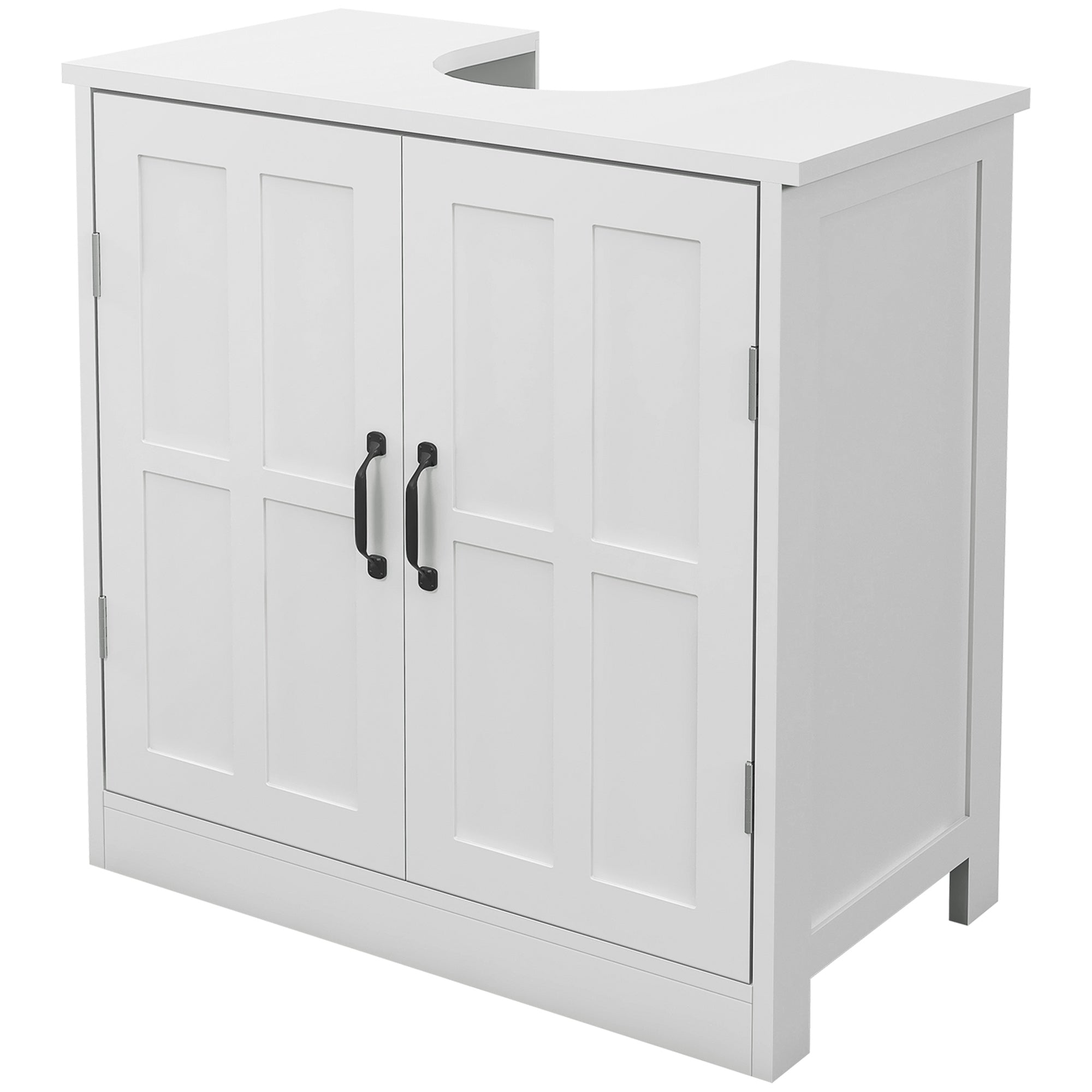 kleankin Pedestal Under Sink Cabinet, Bathroom Vanity Cabinet Storage with Double Doors and Adjustable Shelf, White
