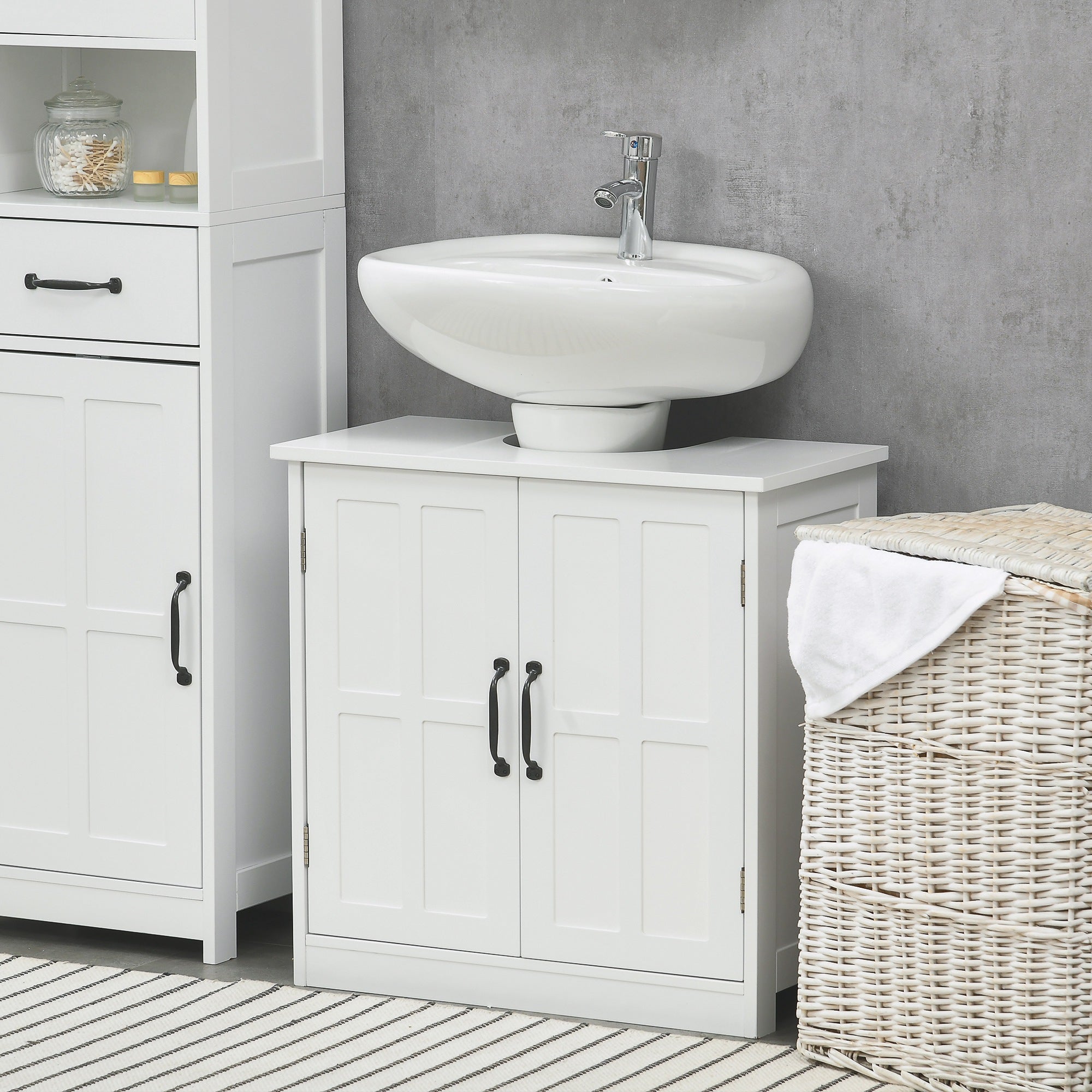 kleankin Pedestal Under Sink Cabinet, Bathroom Vanity Cabinet Storage with Double Doors and Adjustable Shelf, White
