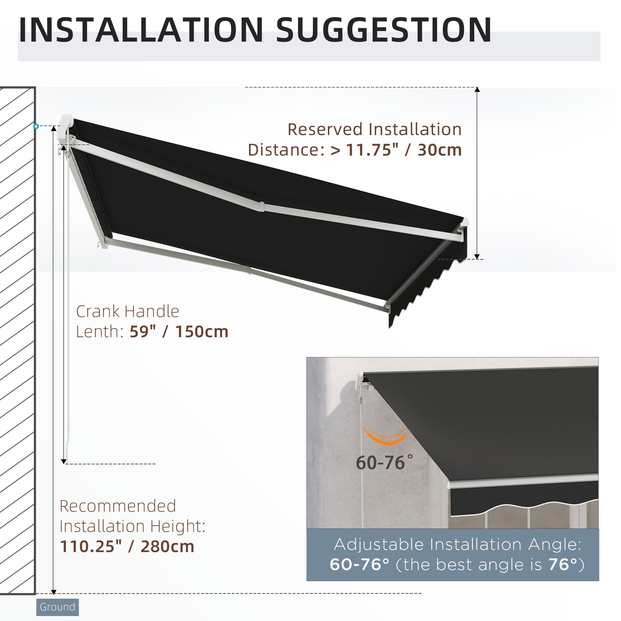 Outsunny 10' x 8' Electric Awning, Retractable Awning Sun Shade Shelter with Remote Controller, Manual Crank Handle and Aluminum Frame, for Deck, Balcony, Yard, Black
