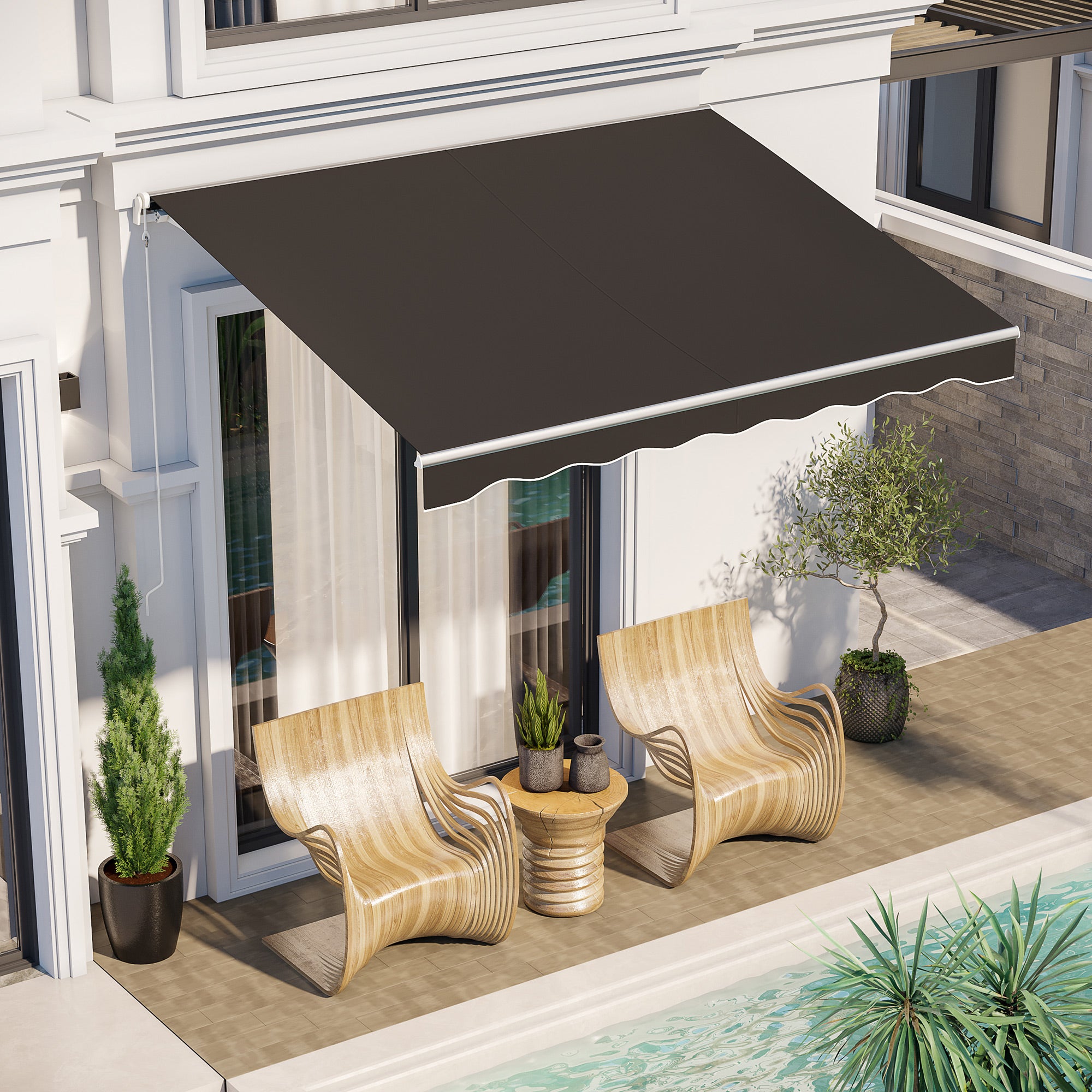 Outsunny 10' x 8' Electric Awning, Retractable Awning Sun Shade Shelter with Remote Controller, Manual Crank Handle and Aluminum Frame, for Deck, Balcony, Yard, Black