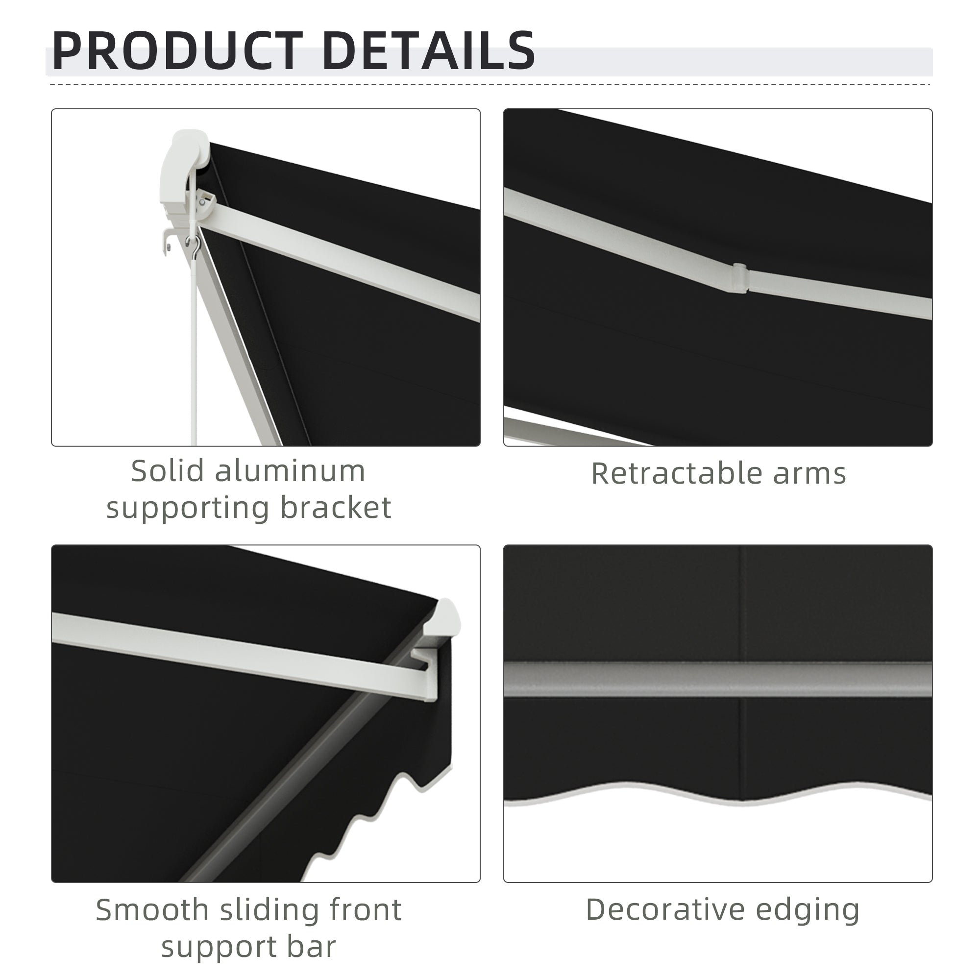 Outsunny 10' x 8' Electric Awning, Retractable Awning Sun Shade Shelter with Remote Controller, Manual Crank Handle and Aluminum Frame, for Deck, Balcony, Yard, Black