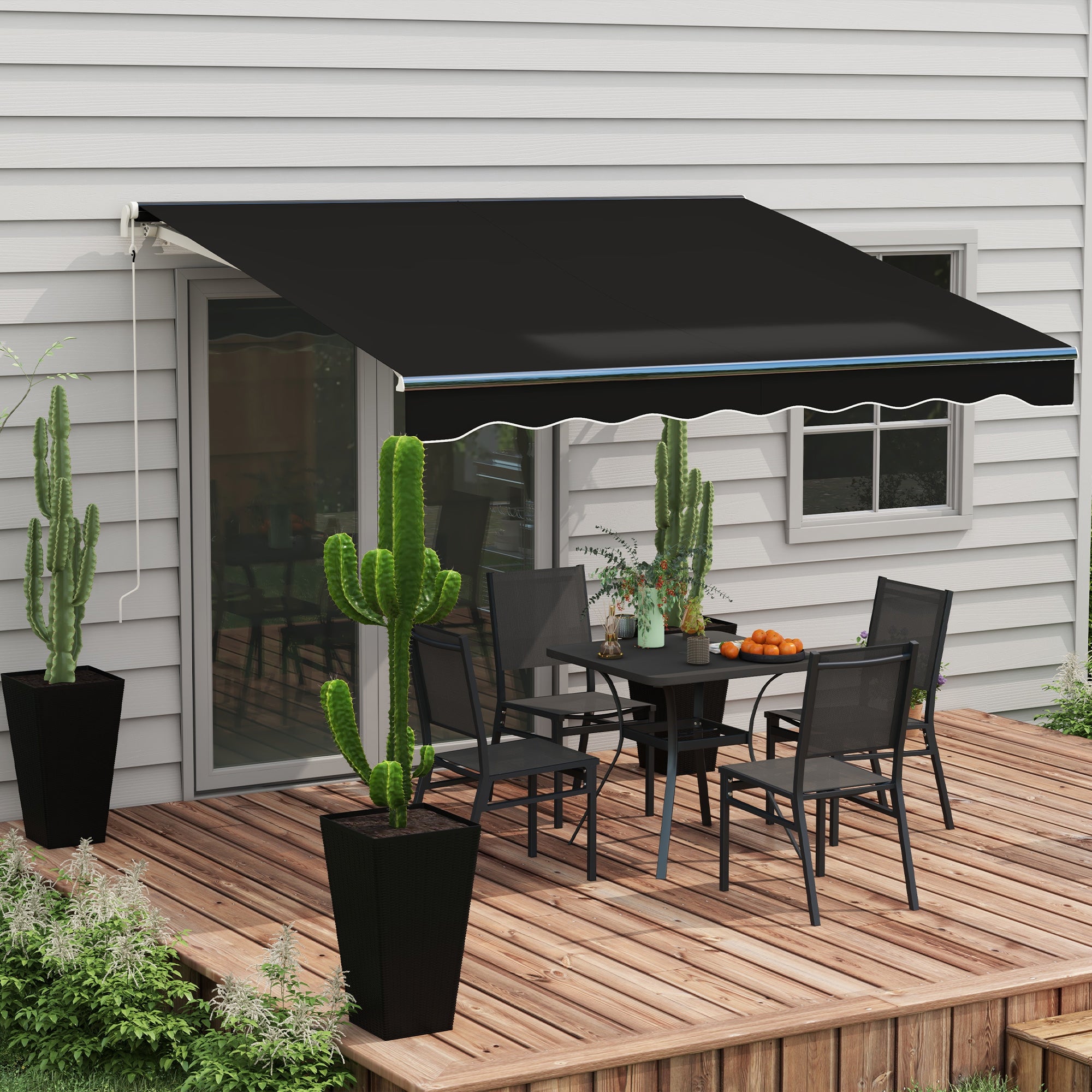 Outsunny 10' x 8' Electric Awning, Retractable Awning Sun Shade Shelter with Remote Controller, Manual Crank Handle and Aluminum Frame, for Deck, Balcony, Yard, Black