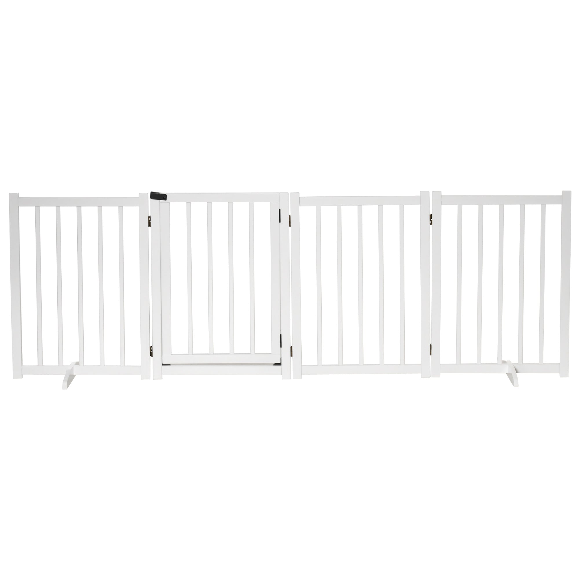 PawHut Wooden Dog Gate, Dog Fence Indoor, 80 cm Tall Freestanding Pet Gate for Small and Medium Dogs with 4 Panels, 2 Support Feet, White