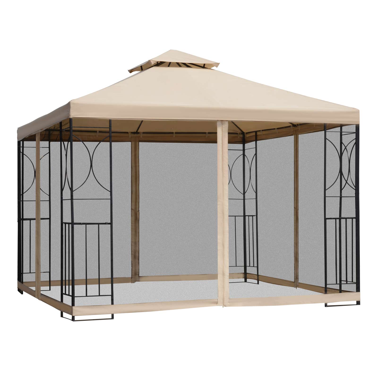 Outsunny 10x10ft Patio Gazebo Outdoor Double Top Pavilion Canopy Garden Event Party Tent Shelter Yard Sun Shade Steel Frame w/ Mosquito Netting
