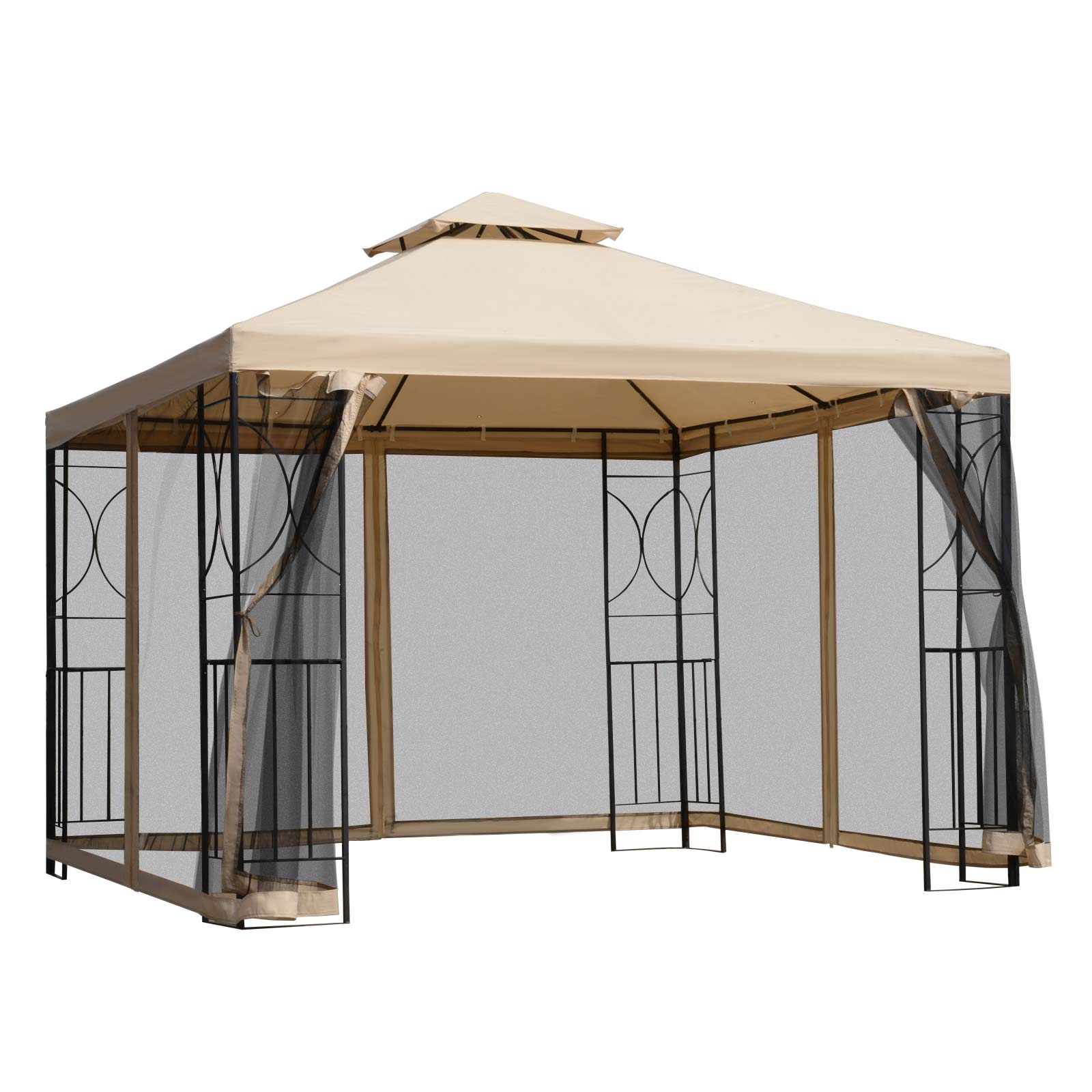 Outsunny 10x10ft Patio Gazebo Outdoor Double Top Pavilion Canopy Garden Event Party Tent Shelter Yard Sun Shade Steel Frame w/ Mosquito Netting