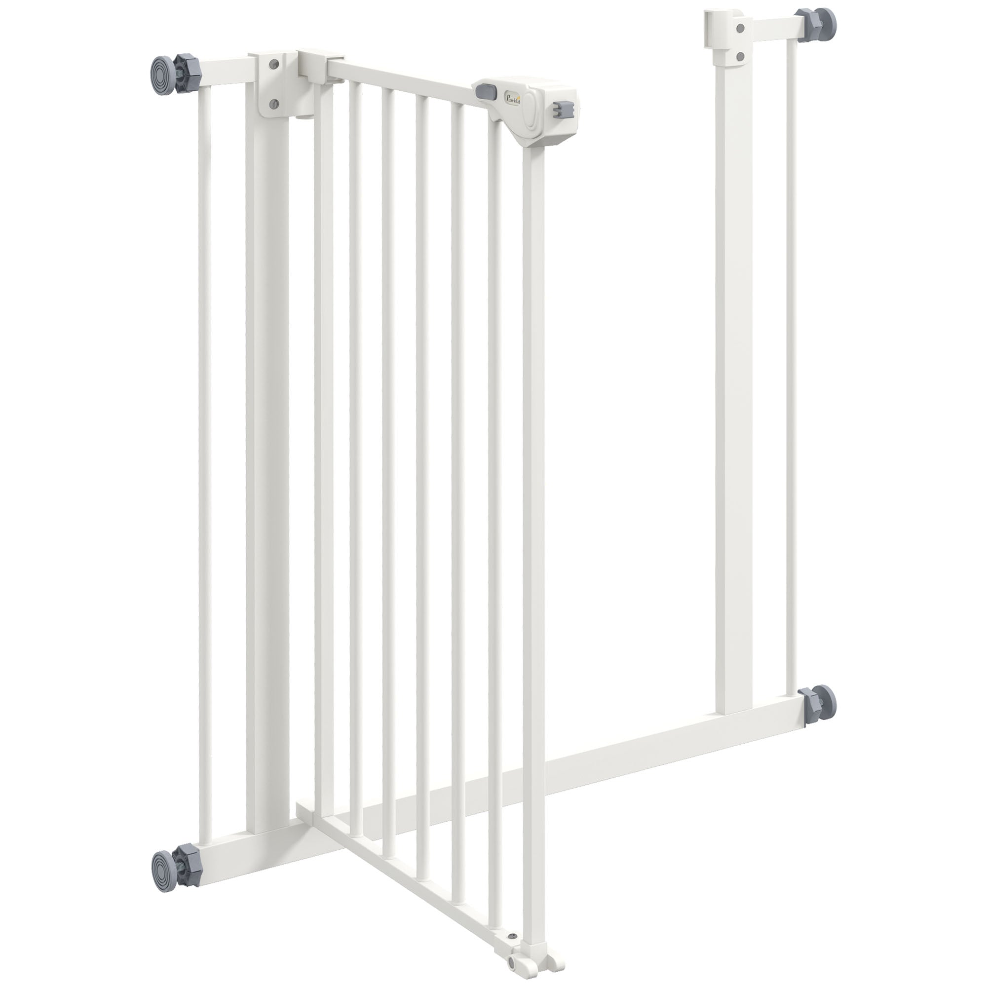 PawHut Dog Gate Stair Gate Pressure Fit Pets Barrier Auto Close for Doorway Hallway, 74-80cm Wide Adjustable, White