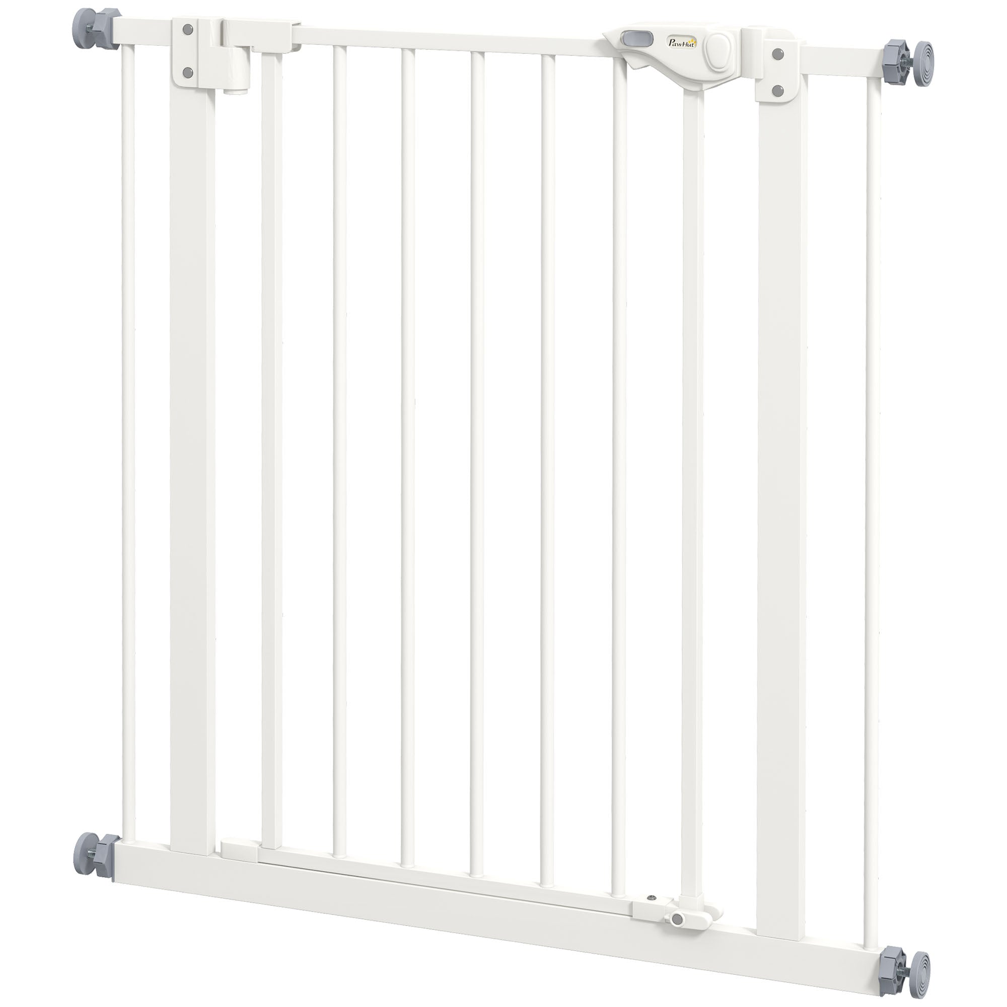 PawHut Dog Gate Stair Gate Pressure Fit Pets Barrier Auto Close for Doorway Hallway, 74-80cm Wide Adjustable, White