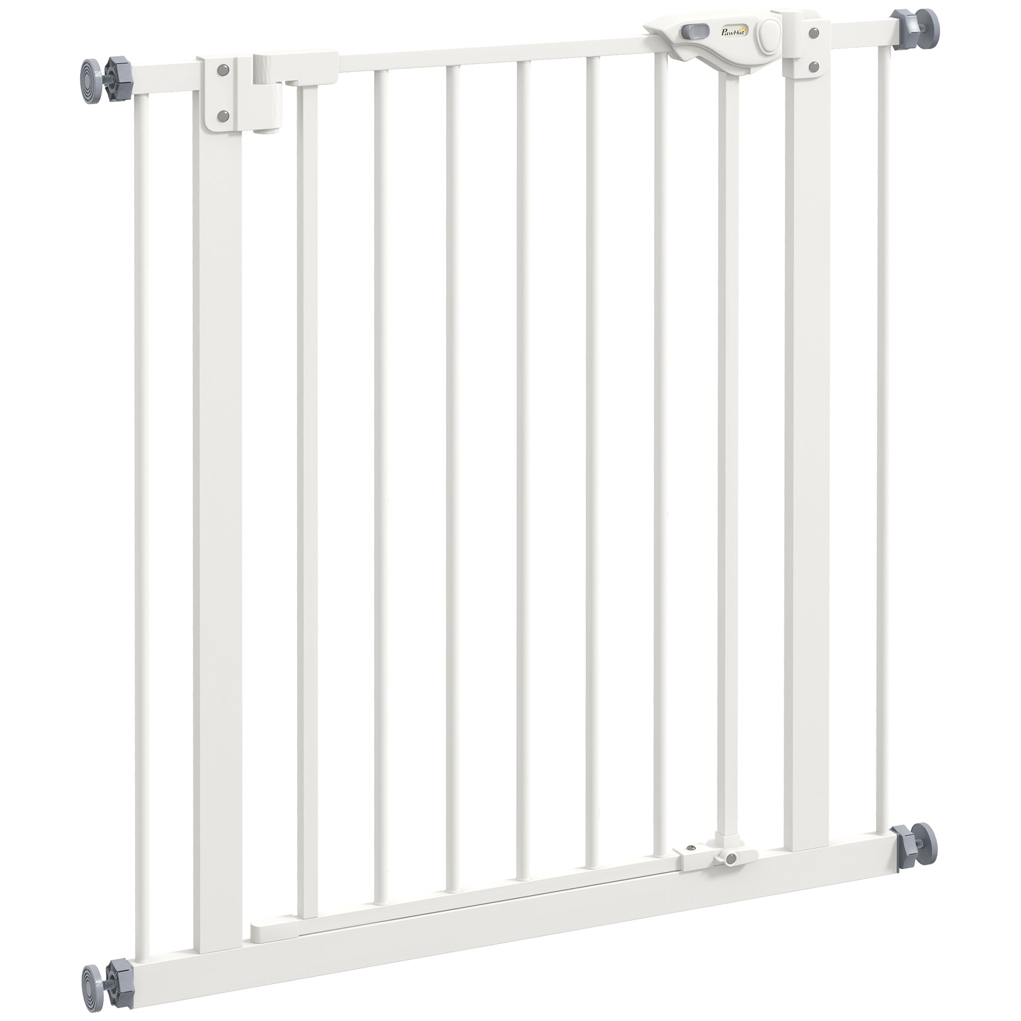PawHut Dog Gate Stair Gate Pressure Fit Pets Barrier Auto Close for Doorway Hallway, 74-80cm Wide Adjustable, White