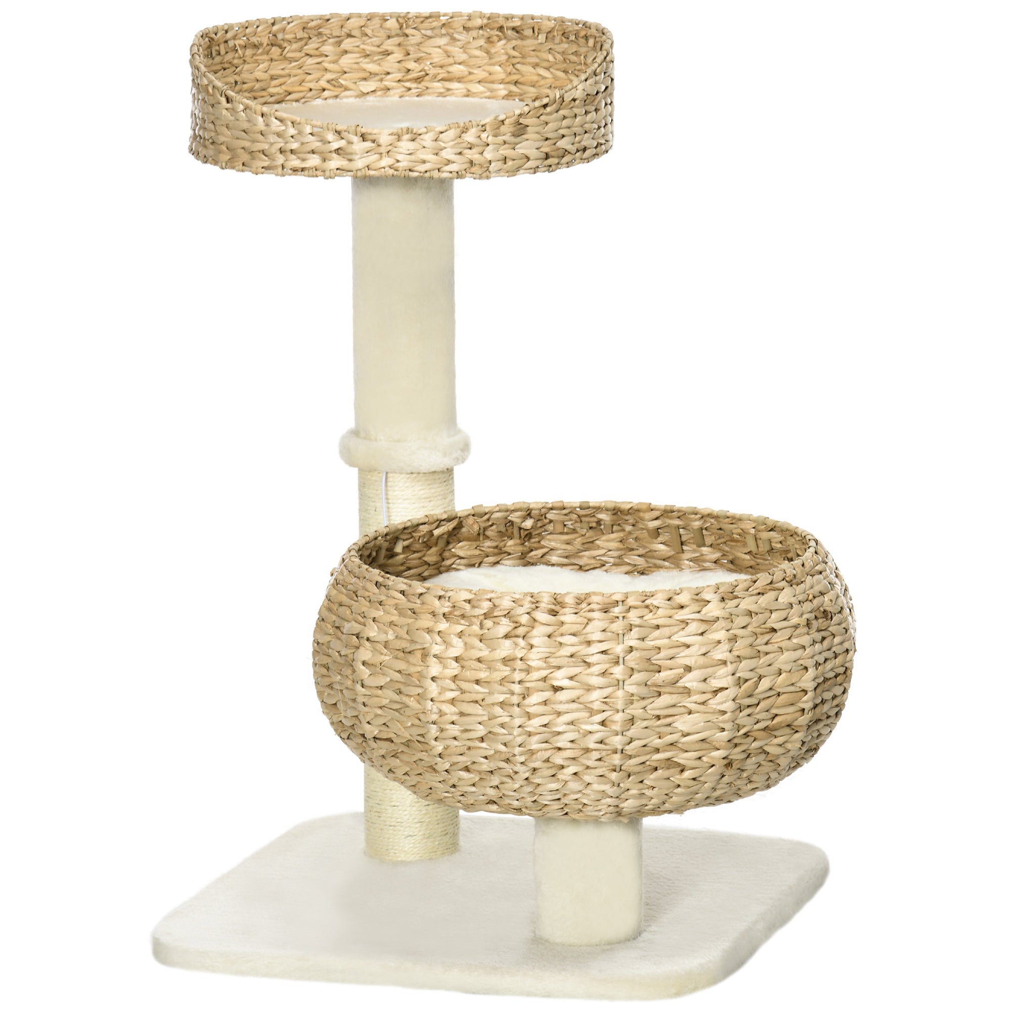 PawHut 28" Cat Tree with Scratching Post, Cat Tower for Indoor Cats with Double Beds, Beige