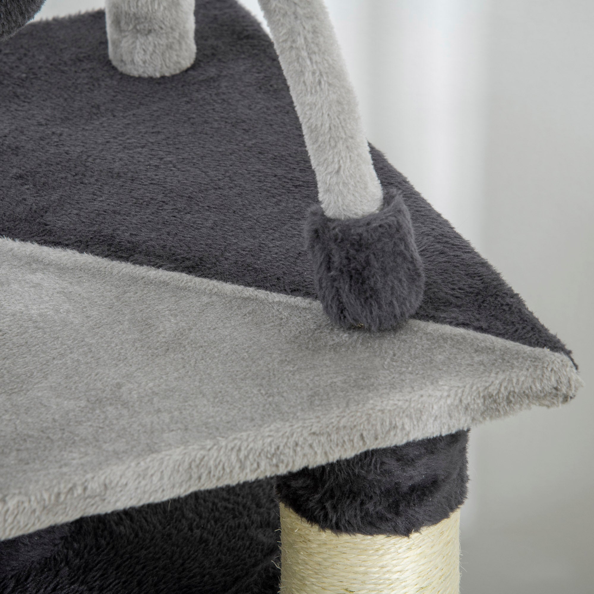 PawHut 114cm Cat Tree for Indoor Cats Kitten Play Tower w/ Jute Scratching Posts, Toy Ball, Cat House - Dark Grey
