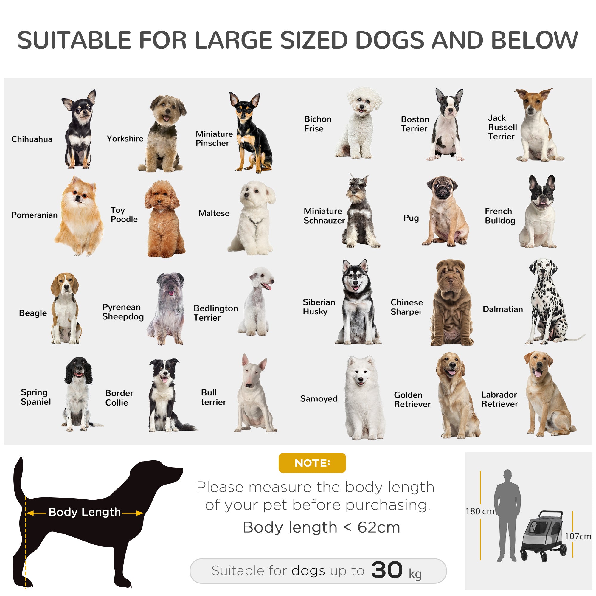 PawHut Pet Stroller Foldable Dog Cat Travel Carriage with Adjustable Handlebar Rear Door EVA Wheel Brake Storage Bag Mesh Window Safety Leash Grey