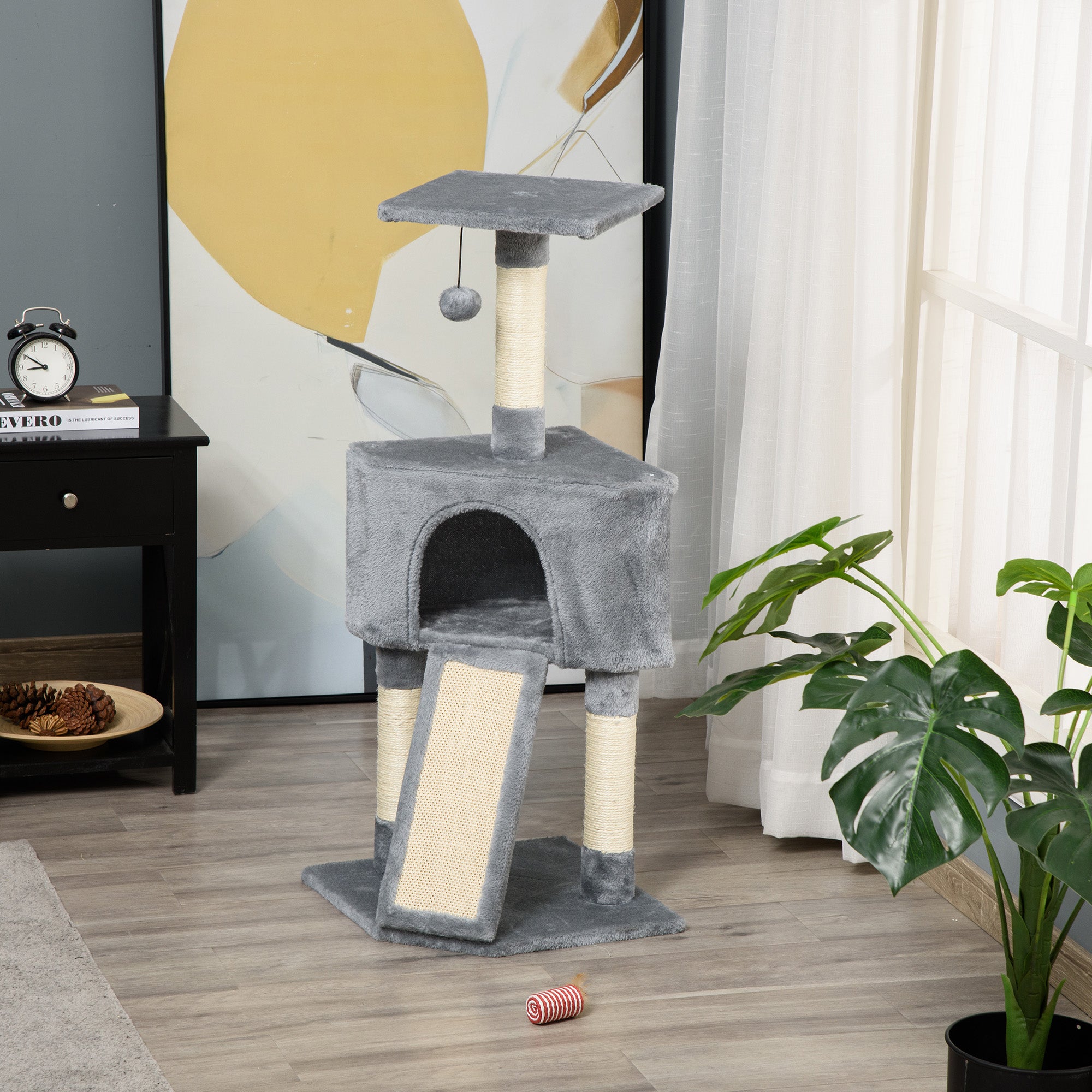 PawHut Corner Cat Tree for Indoor Cats, Kitten Tower with Scratching Post House Ladder Toy - Grey