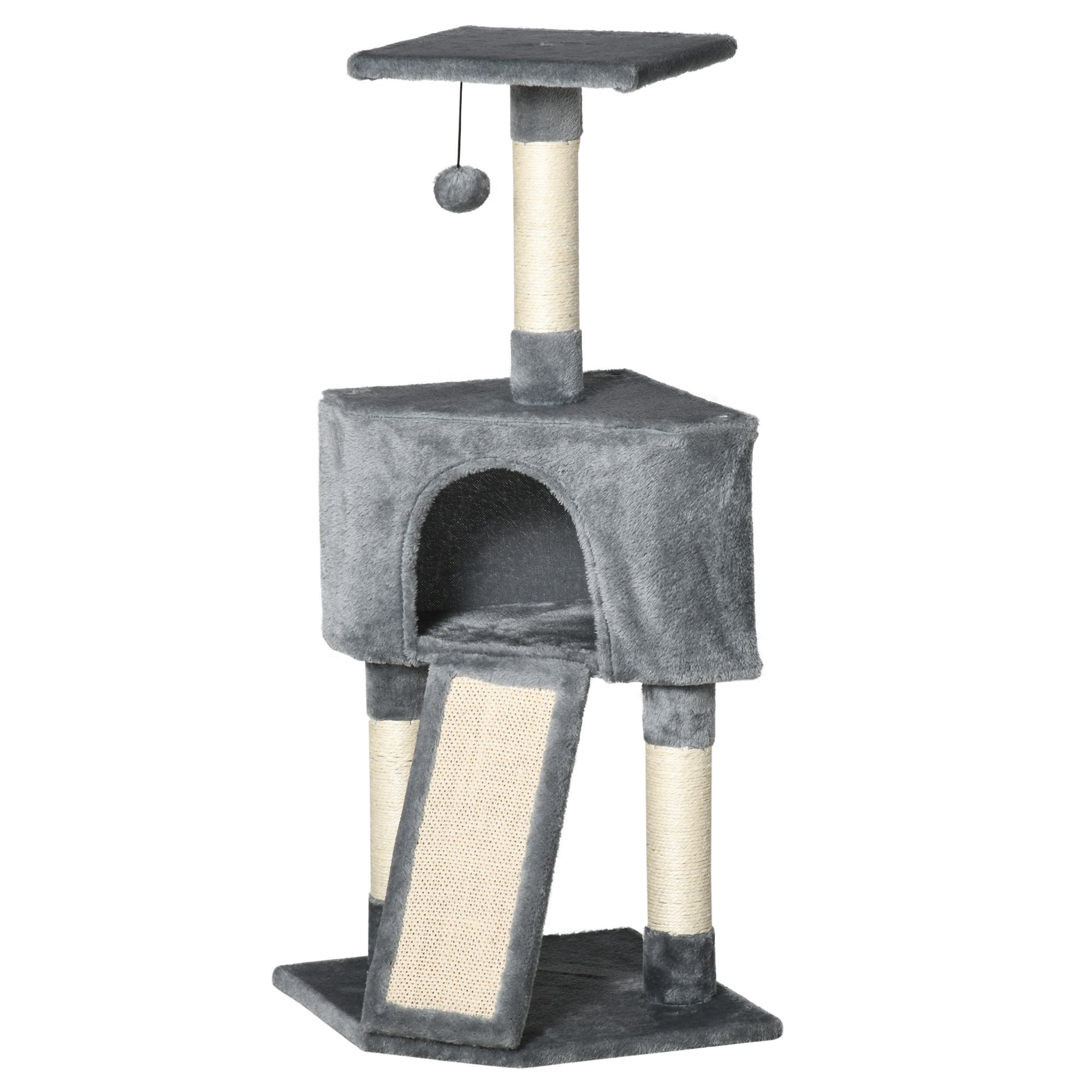 PawHut Corner Cat Tree for Indoor Cats, Kitten Tower with Scratching Post House Ladder Toy - Grey