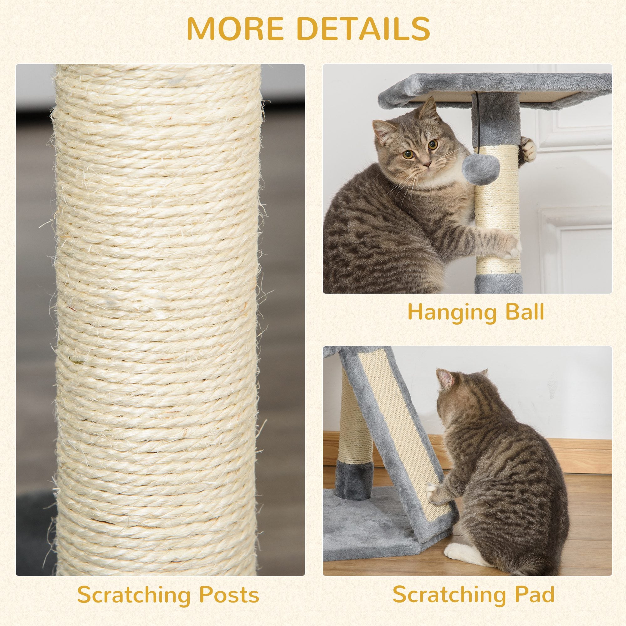 PawHut Corner Cat Tree for Indoor Cats, Kitten Tower with Scratching Post House Ladder Toy - Grey