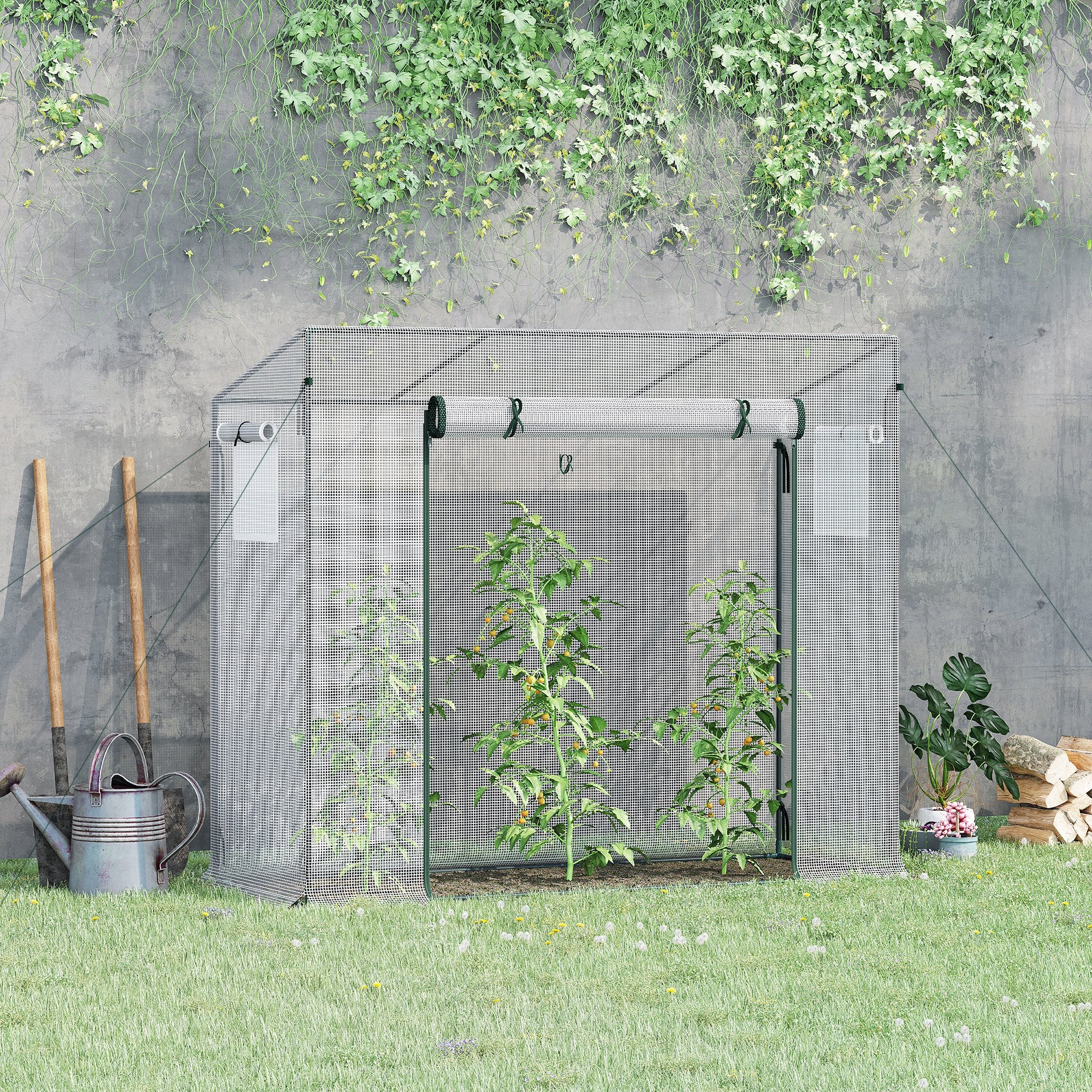 Outsunny 6.6' x 2.5' x 5.5' Walk-in Greenhouse Patio Hot House Plants Flowers Herbs Tomato Grow with Steel Frame Door Window Garden Balcony Patio White