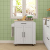 HOMCOM Kitchen Island on Wheels with Power Outlet, Rolling Kitchen Cart with Storage Drawer, Portable Microwave Stand with Cabinet, Towel Rack and Spice Rack (White)