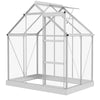 Outsunny 6' x 4' Polycarbonate Greenhouse, Walk-In Greenhouse with Sliding Door, Adjustable Vent, Aluminium Frame and Foundation Kit, Garden Grow House with Rain Gutter, Silver