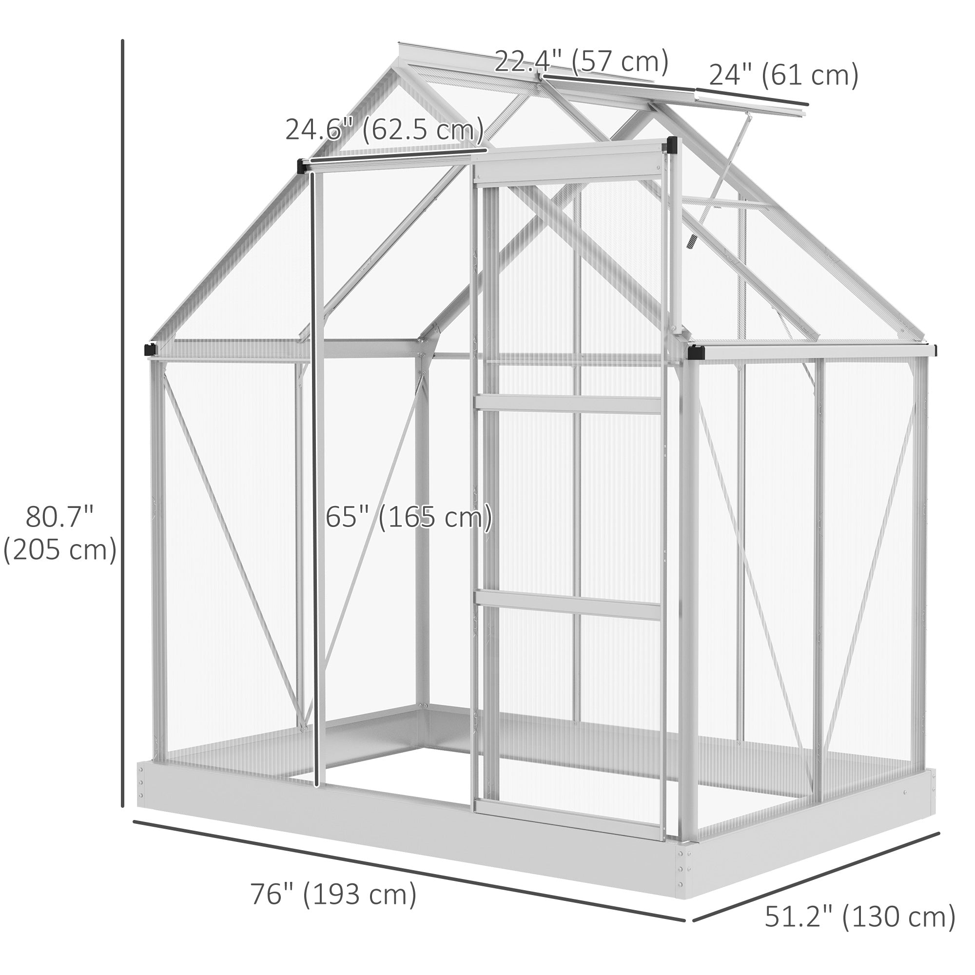 Outsunny 6' x 4' Polycarbonate Greenhouse, Walk-In Greenhouse with Sliding Door, Adjustable Vent, Aluminium Frame and Foundation Kit, Garden Grow House with Rain Gutter, Silver