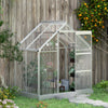 Outsunny 6' x 4' Polycarbonate Greenhouse, Walk-In Greenhouse with Sliding Door, Adjustable Vent, Aluminium Frame and Foundation Kit, Garden Grow House with Rain Gutter, Silver